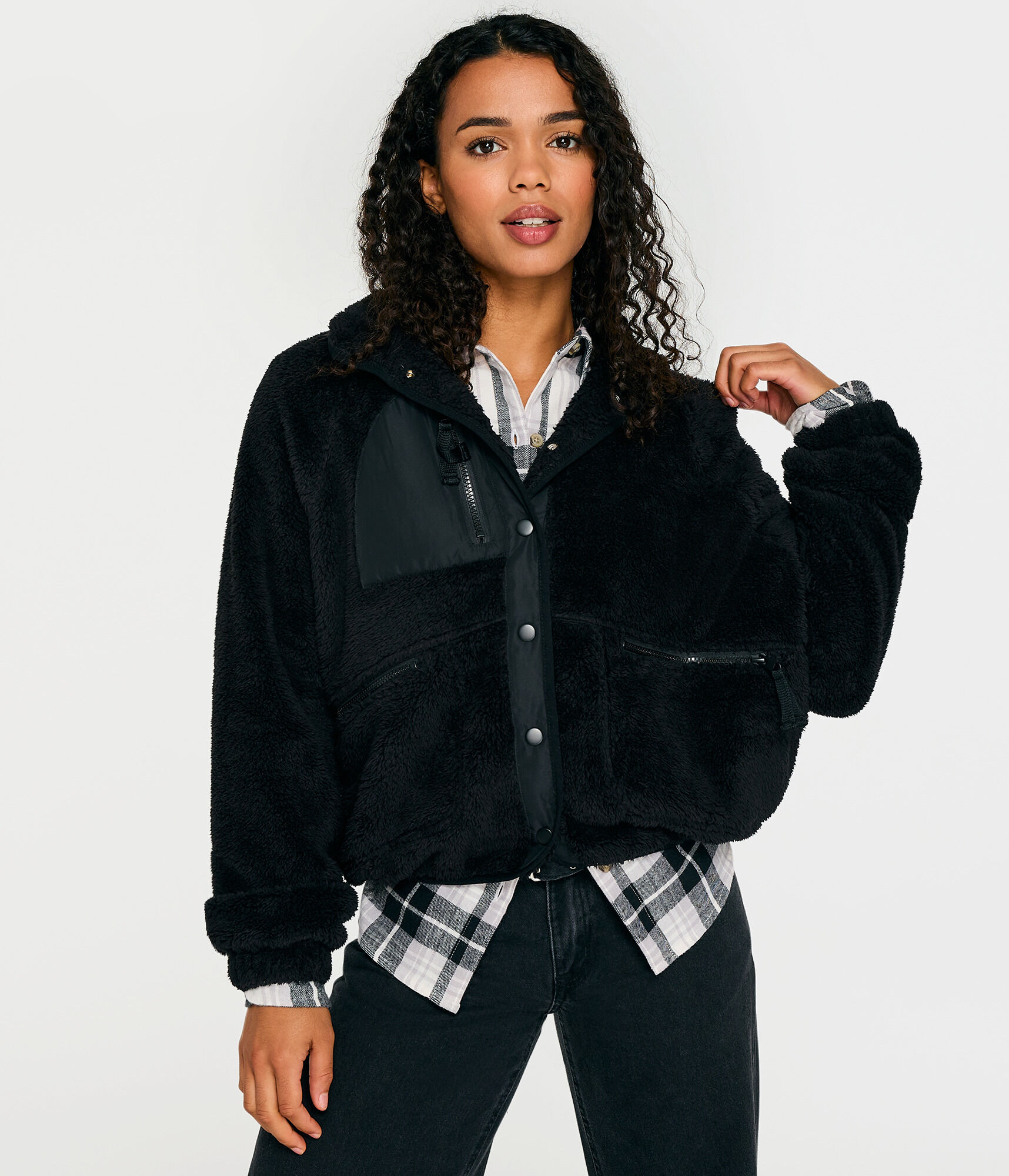 Solid Sherpa Snap Jacket