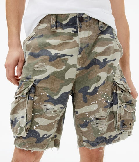 Destroyed Camo Cargo Shorts 9.5"