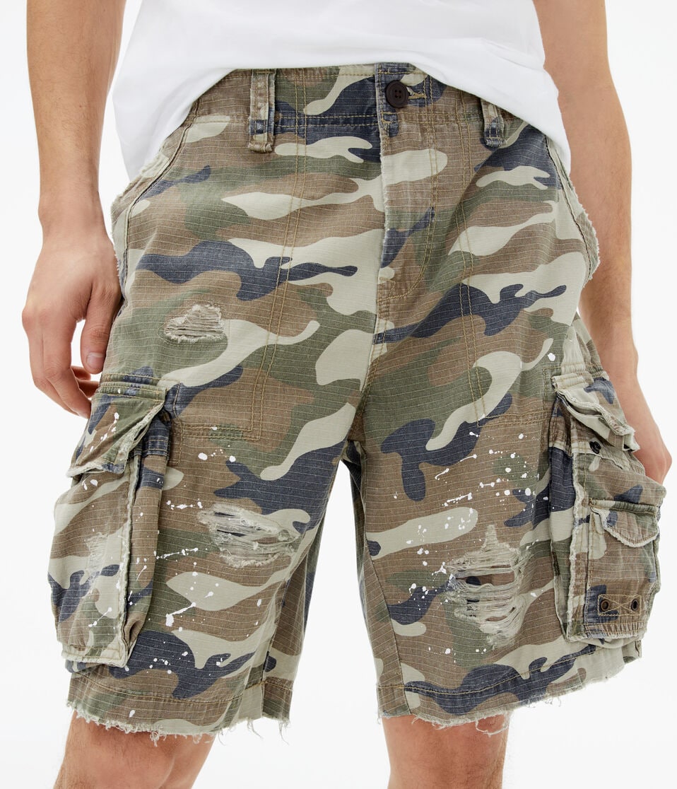 Destroyed Camo Cargo Shorts 9.5"