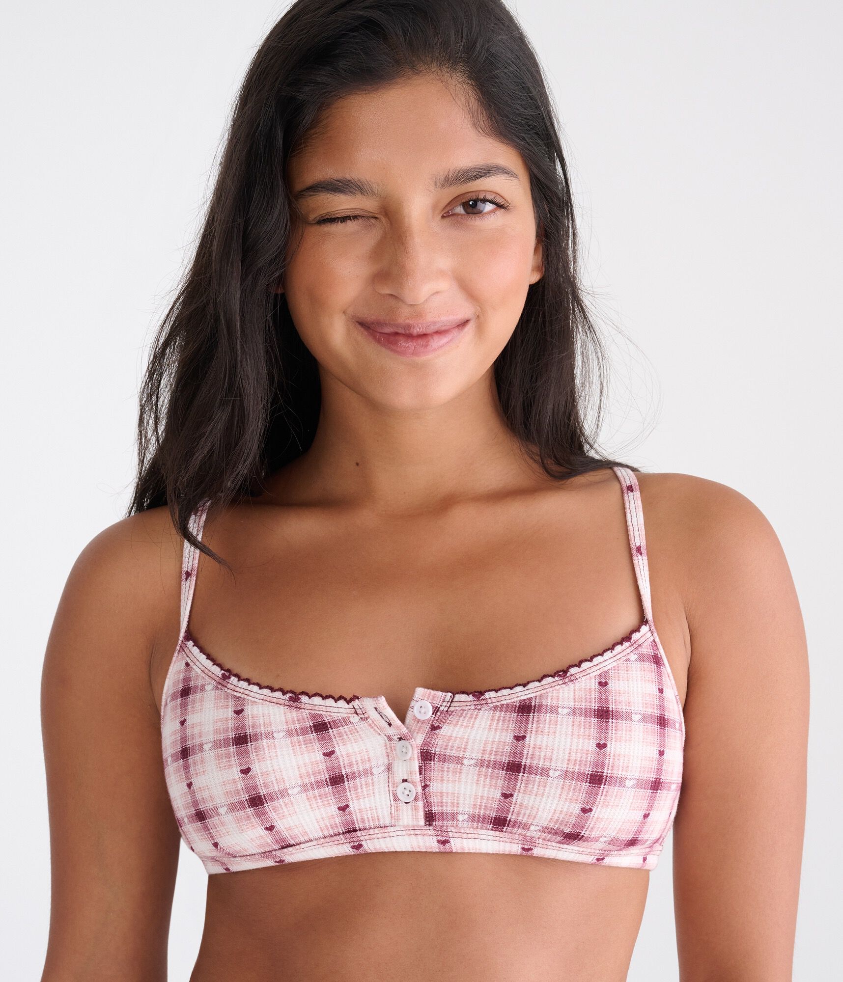 Plaid Hearts Henley Bralette