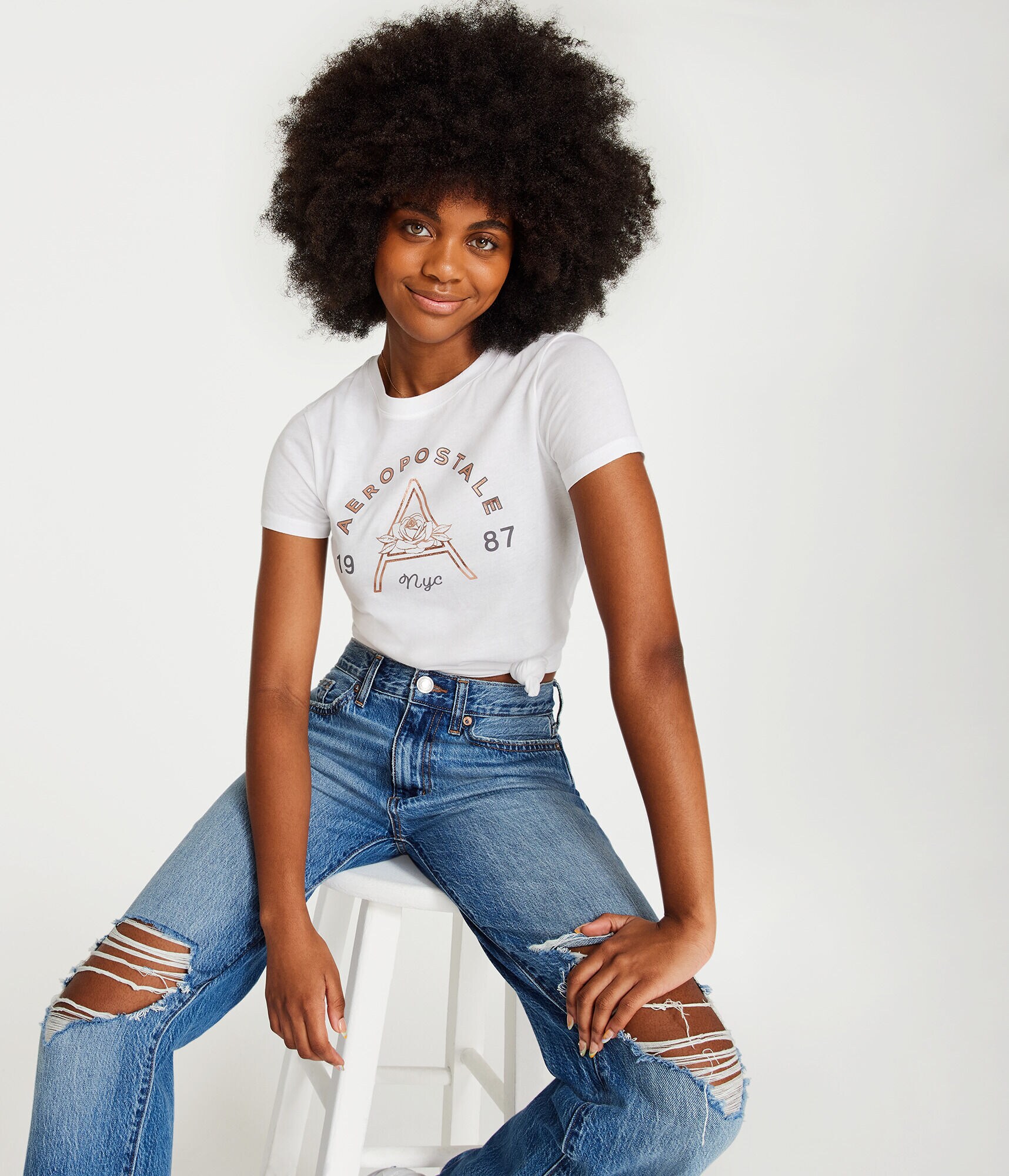 Aeropostale Floral Letter Foil Graphic Tee