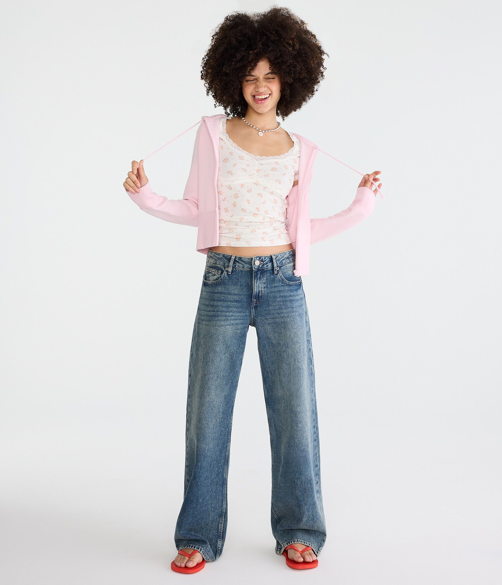 Low-Rise Baggy Wide Leg Heart Stitch Jean