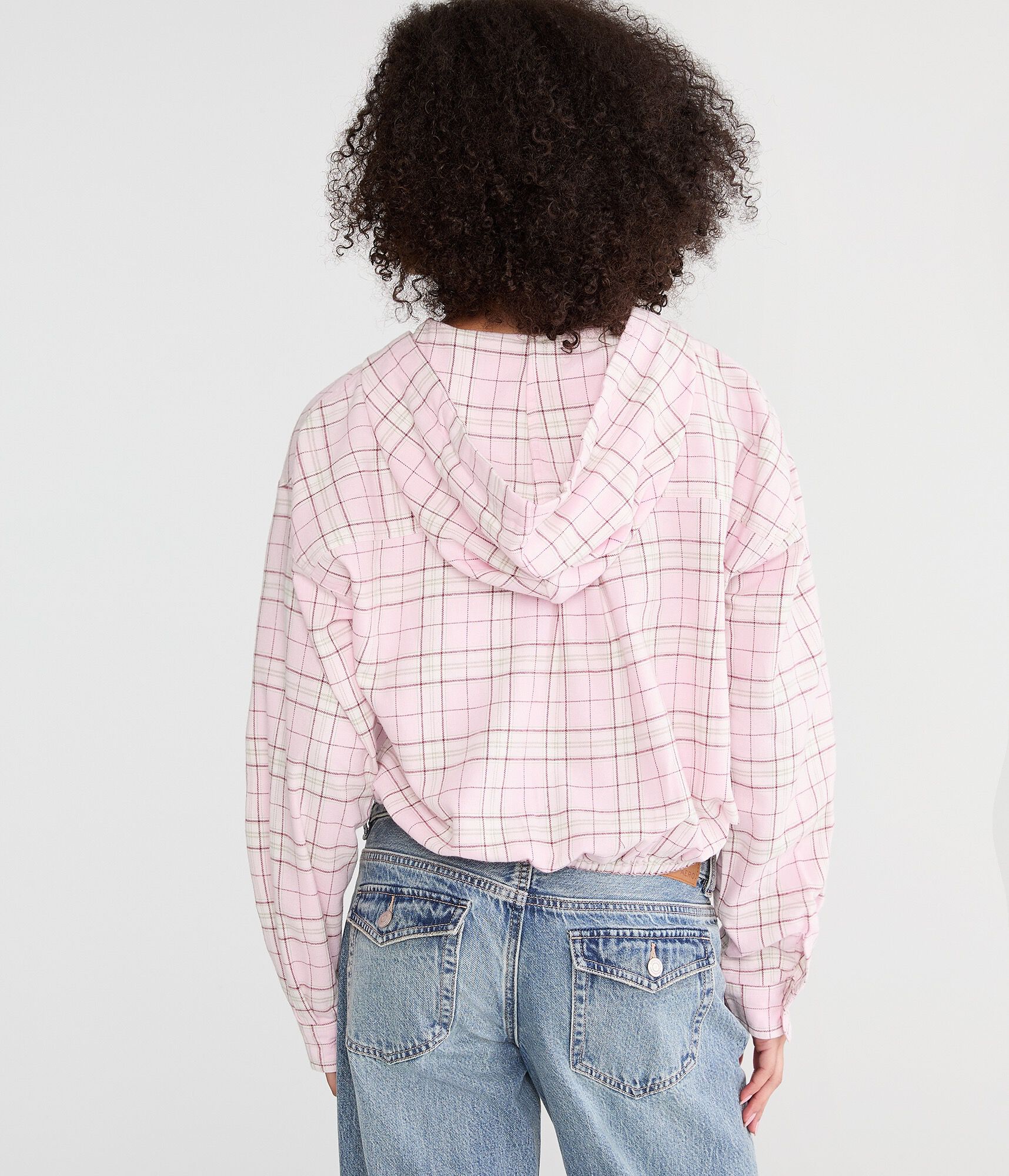Long Sleeve Cinched Hem Plaid Flannel Shirt