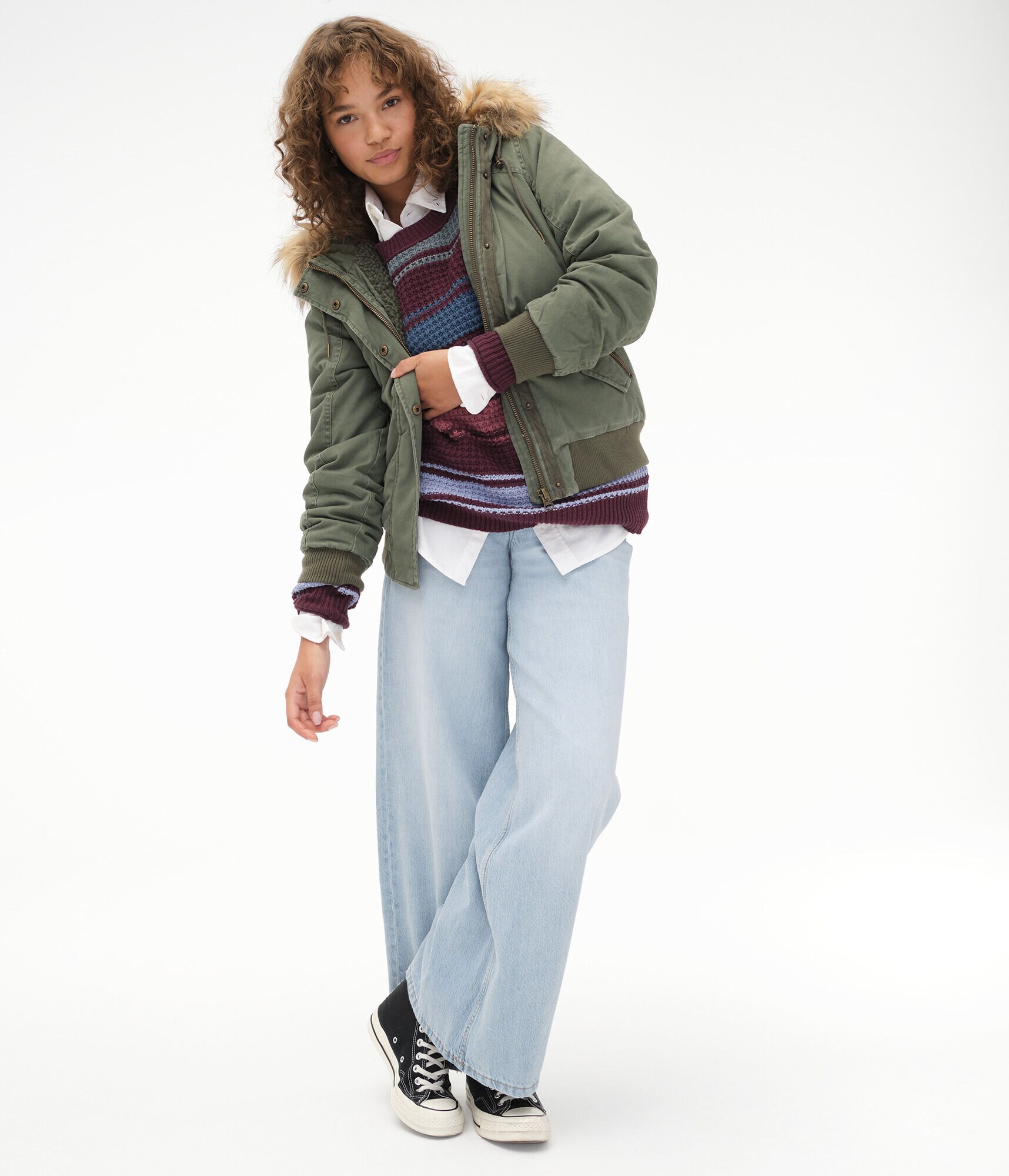 Twill Hooded Bomber Jacket