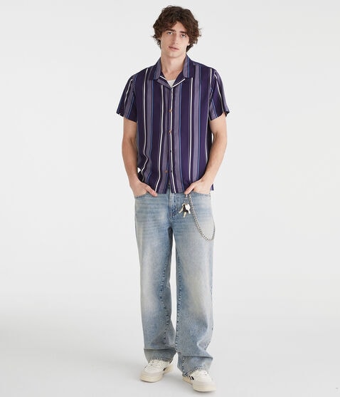 Short Sleeve Vertical Stripe Camp Shirt Short Sleeve Vertical Stripe Camp Shirt