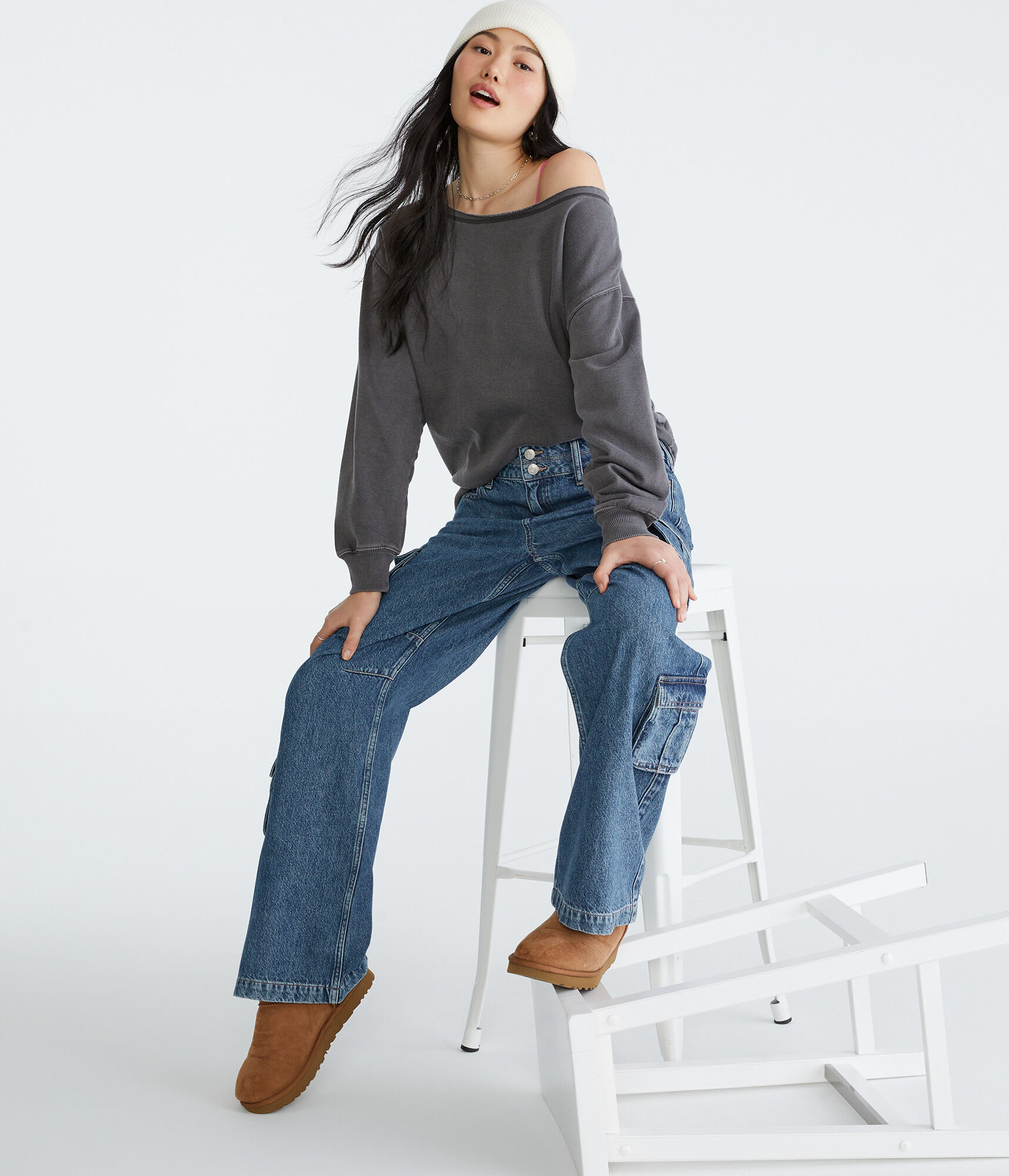 Washed Off-The-Shoulder Sweatshirt