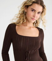 Pointelle Tie-Front Square-Neck Sweater