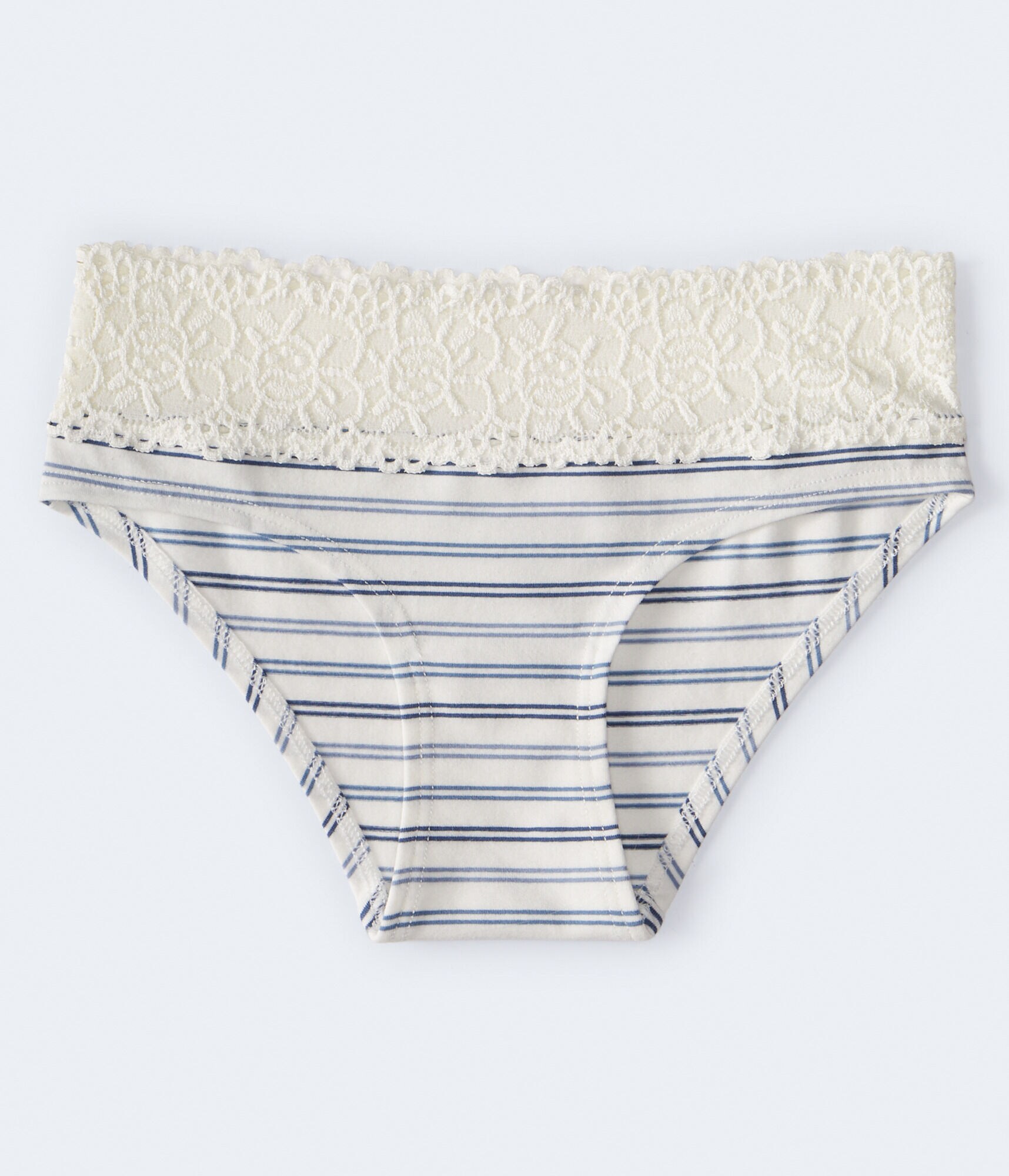 Tonal Stripe Lace-Trim Hipster