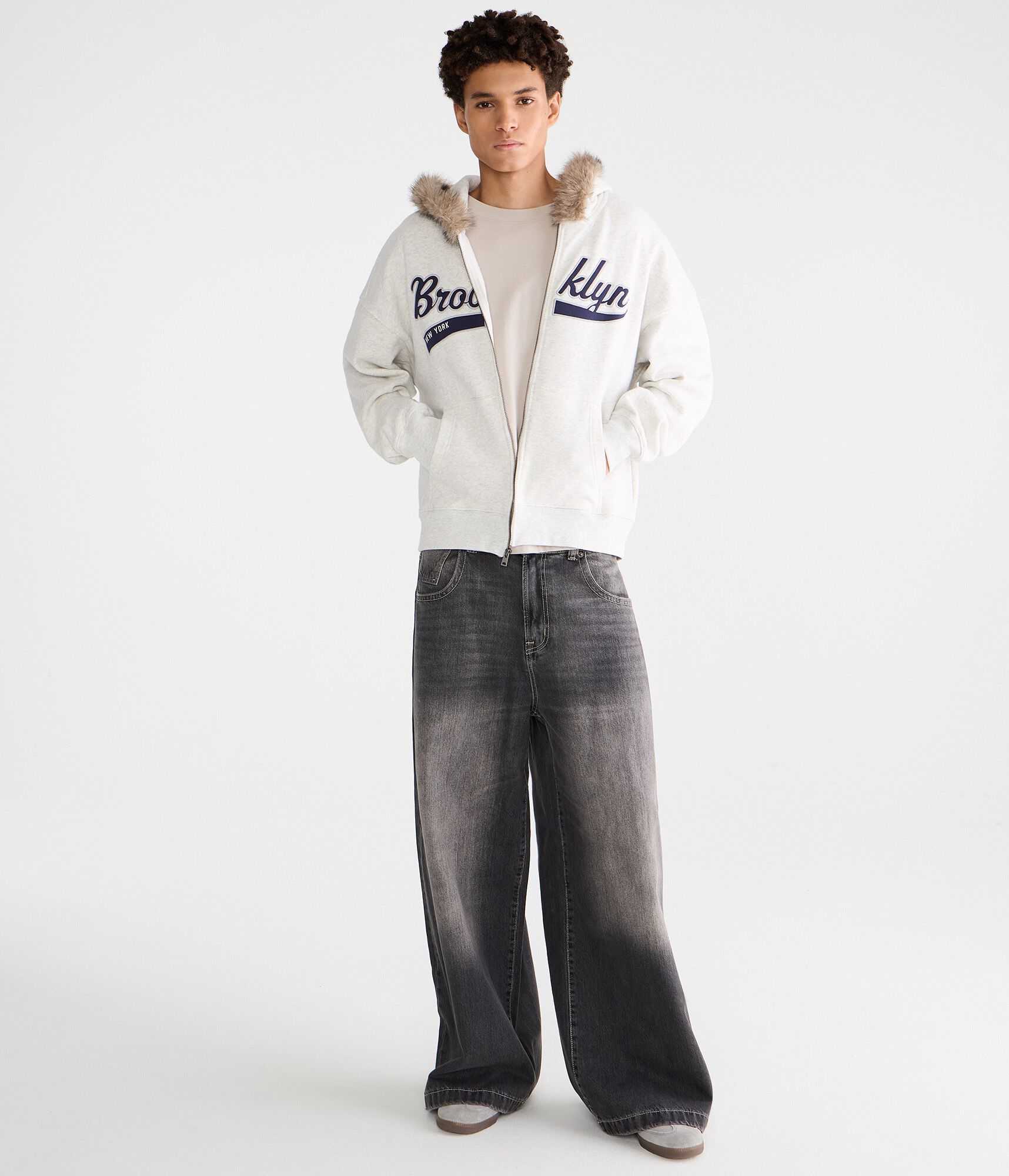 Brooklyn Faux Fur-Trimmed Boxy Full-Zip Hoodie