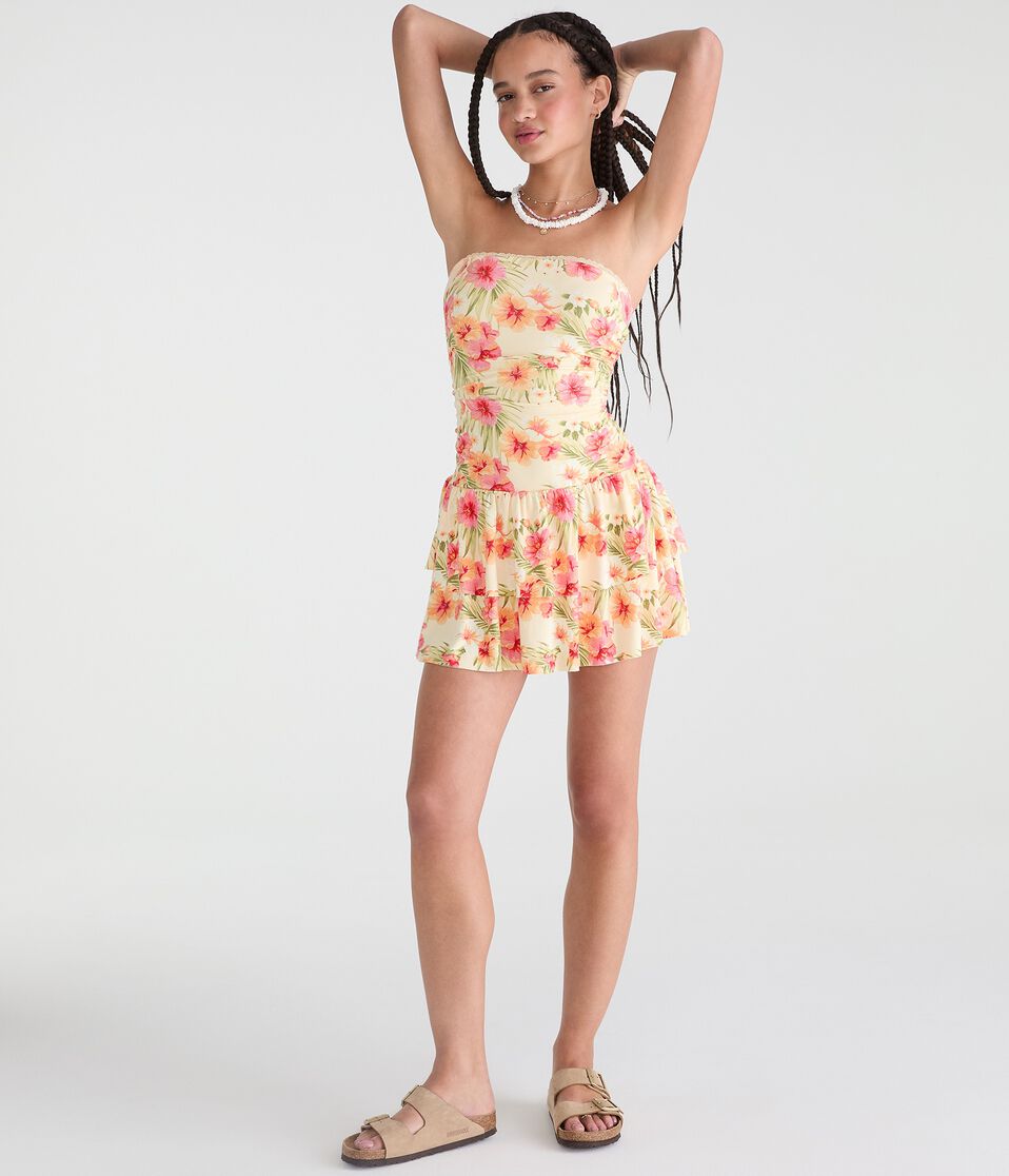 aeropostale mini dress Floral Strapless Drop-Waist Mini Dress