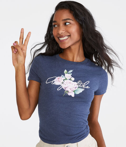 Aeropostale Embroidered Floral Graphic Tee