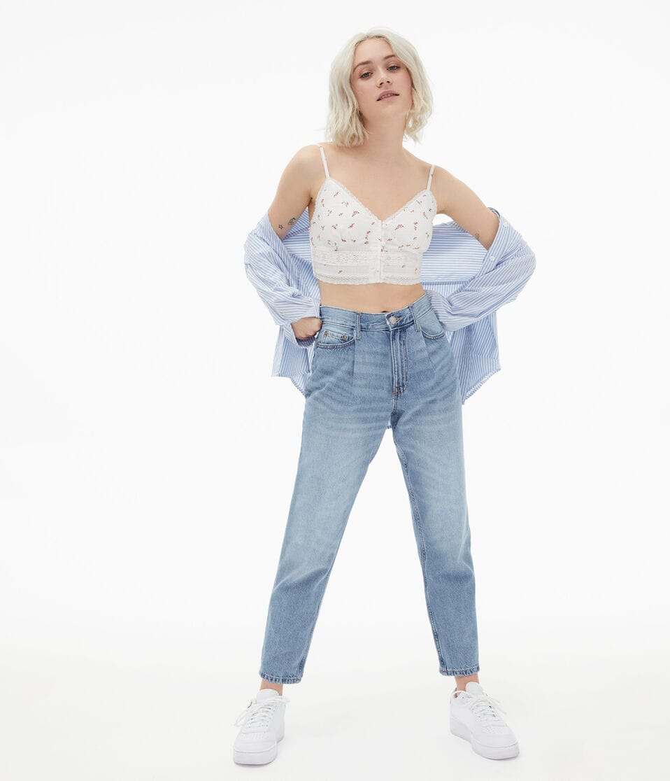 High-Rise Pleated Mom Jean