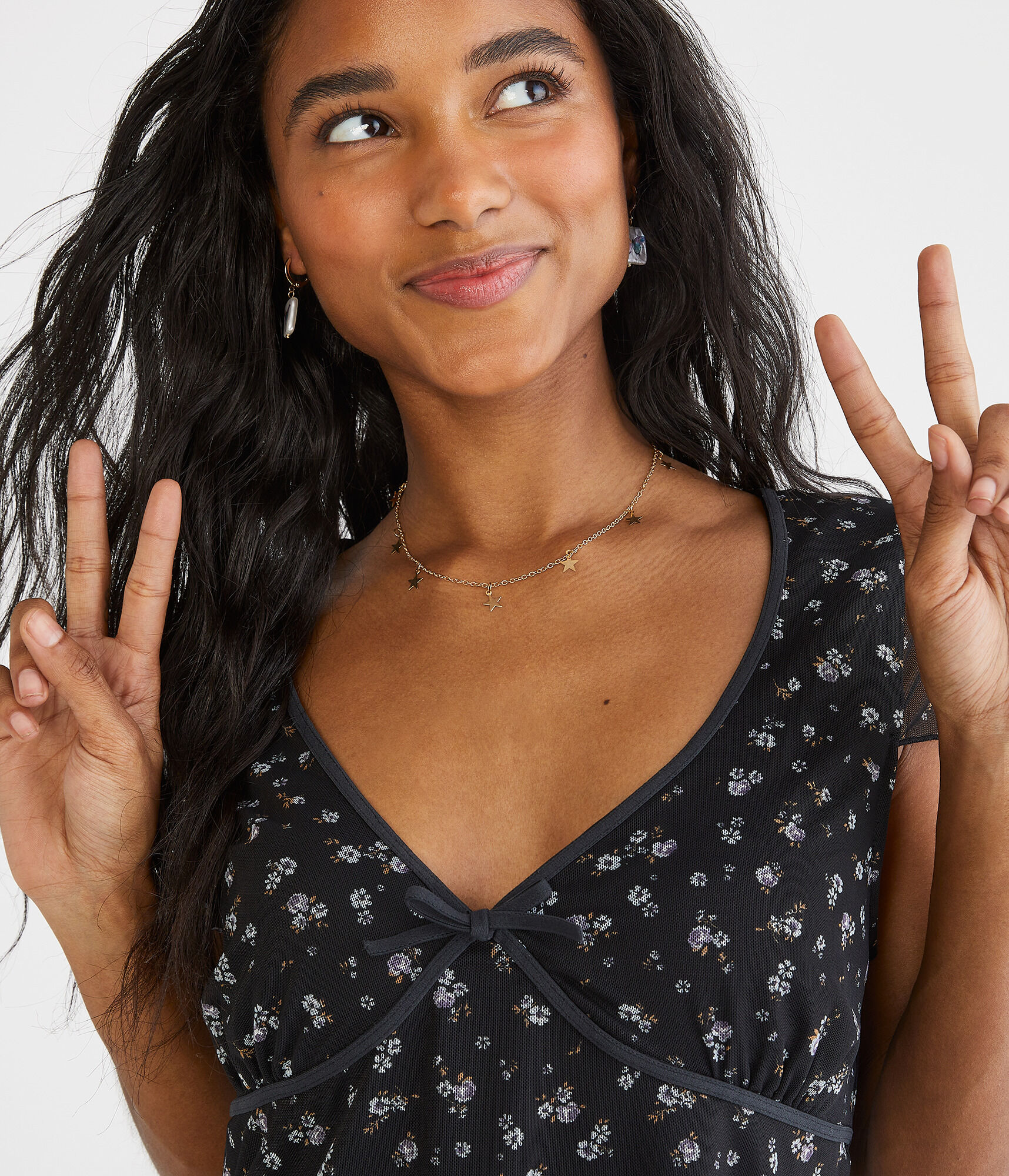 Floral V-Neck Mesh A-Line Dress