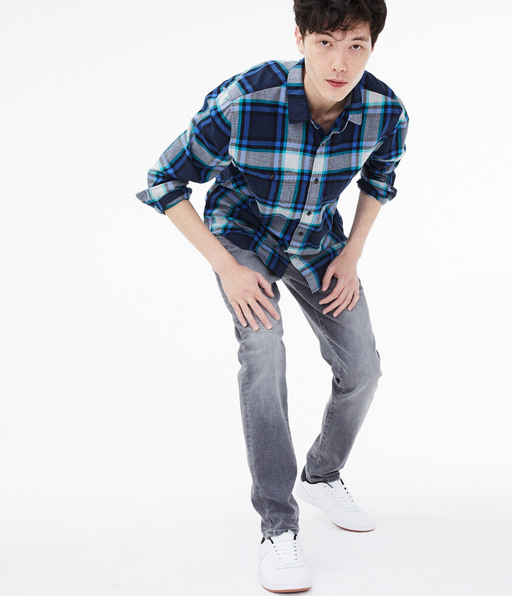 Long Sleeve Multi-Plaid Button-Down Shirt