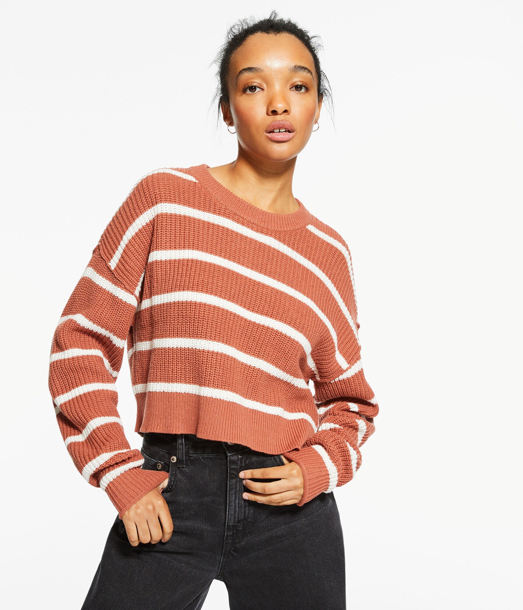 Striped Cropped Crew Sweater