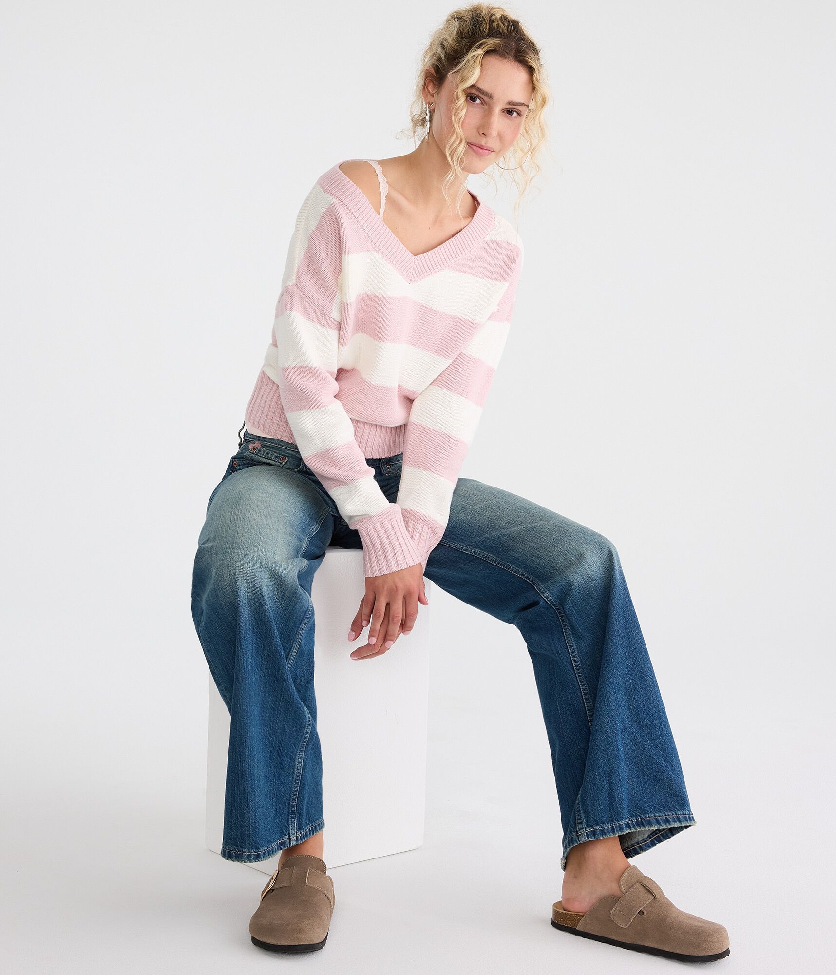 Striped Slouchy V-Neck Sweater