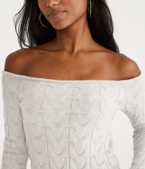 Cable Cropped Off-The-Shoulder Sweater