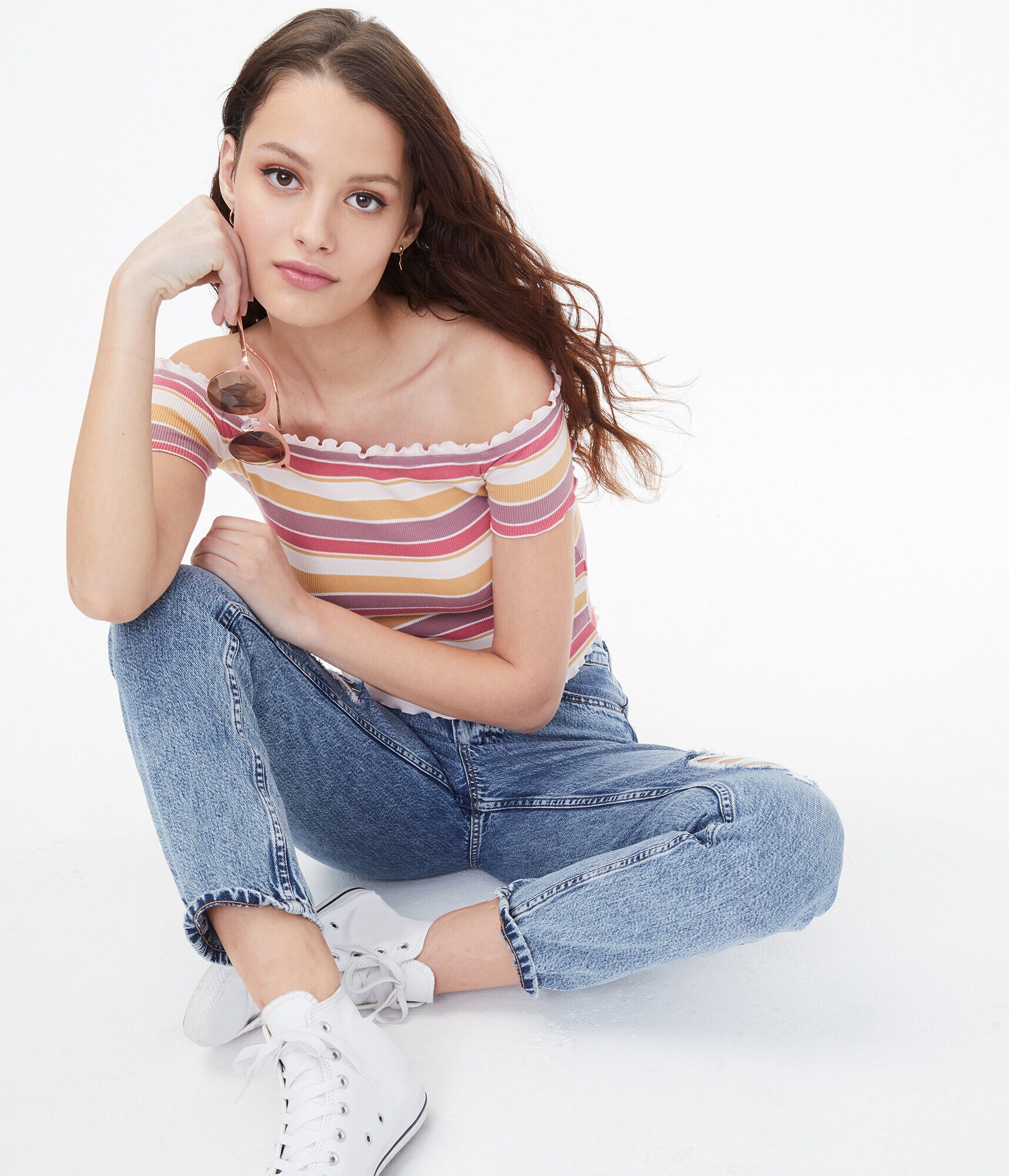 Striped Off-The-Shoulder Bodycon Top