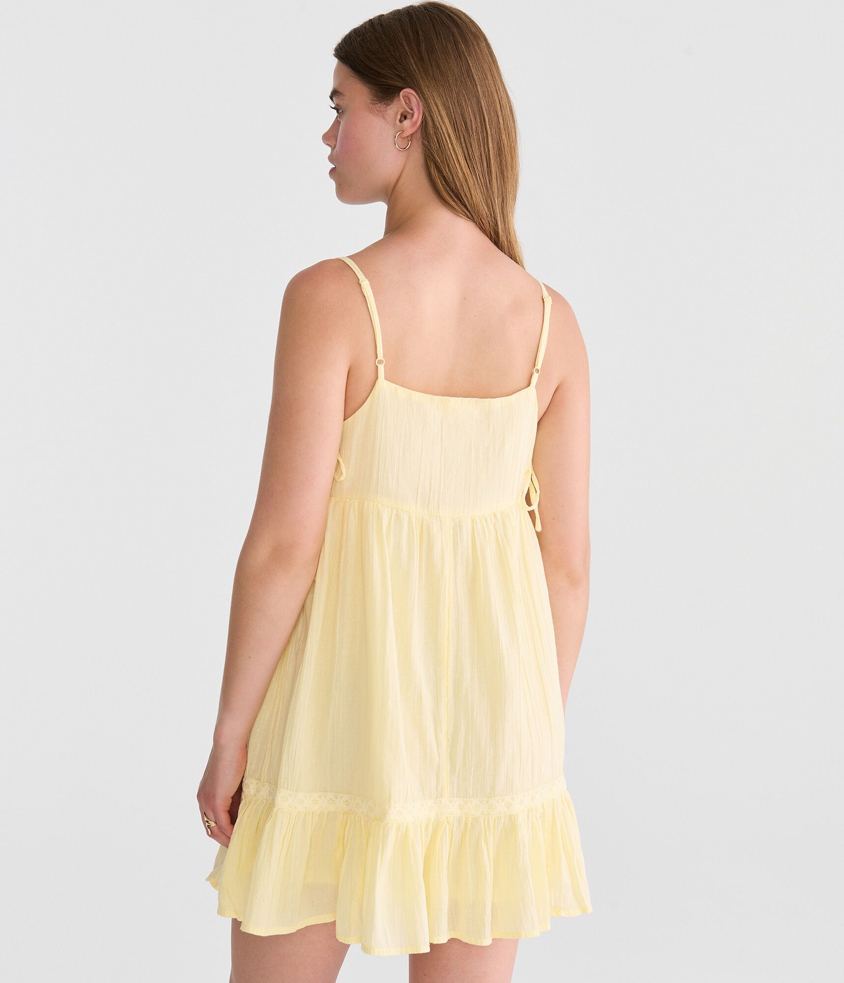 Solid V-Neck Lace-Trim Babydoll Mini Dress