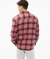 Long Sleeve Relaxed Plaid Flannel Button-Down Shirt
