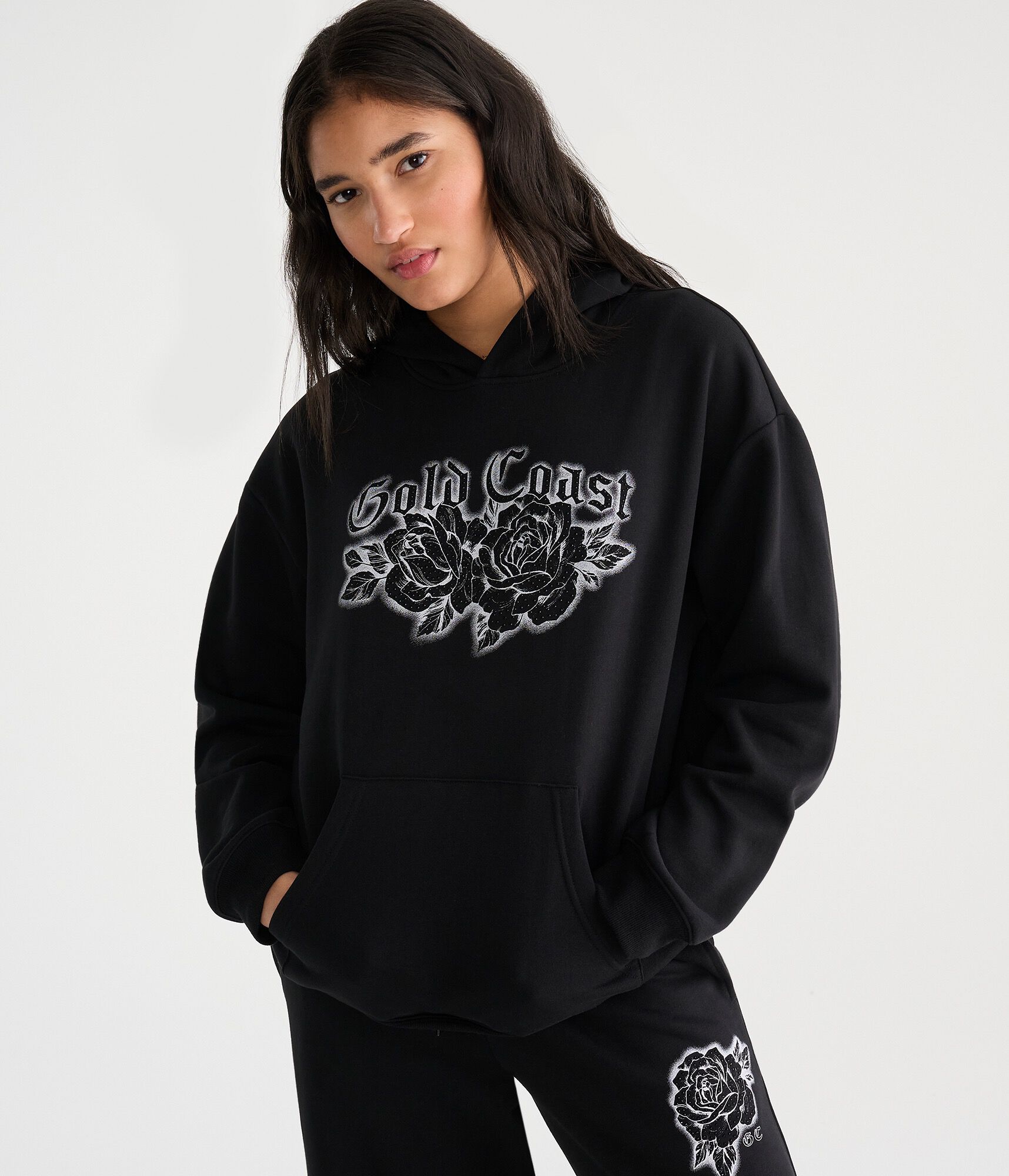 D&eacute;j&agrave; For Aero Gold Coast Roses Oversized Pullover Hoodie