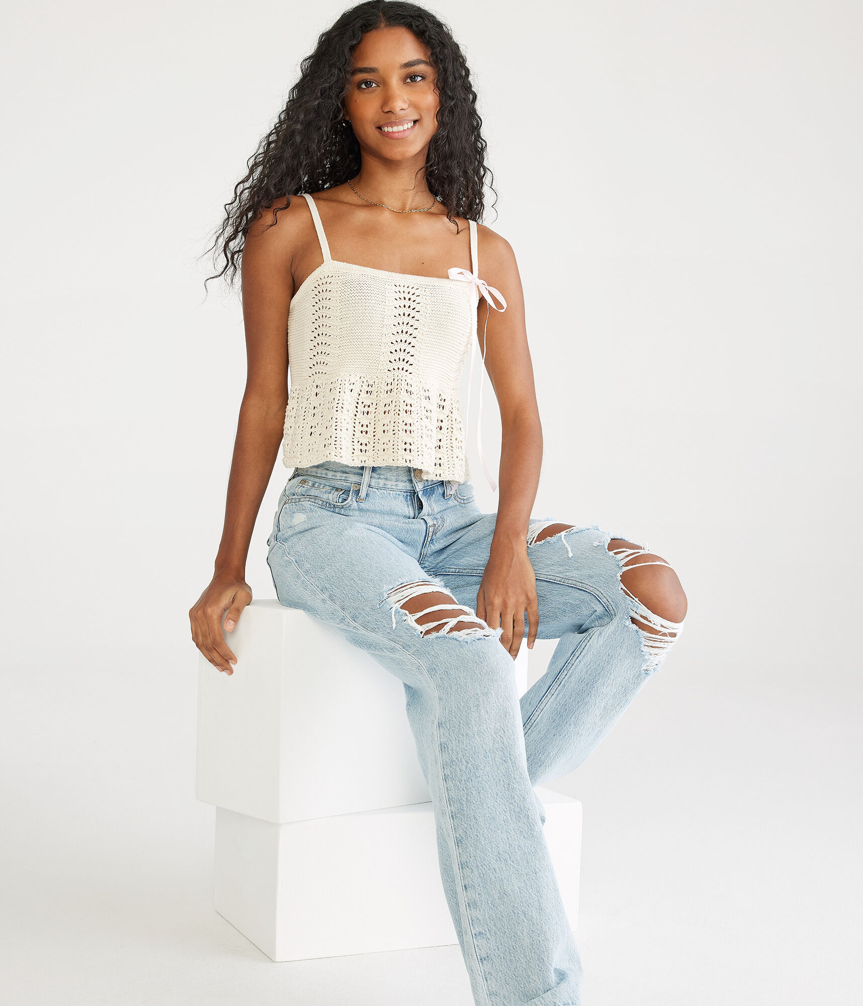 Crocheted Cropped Peplum Tank