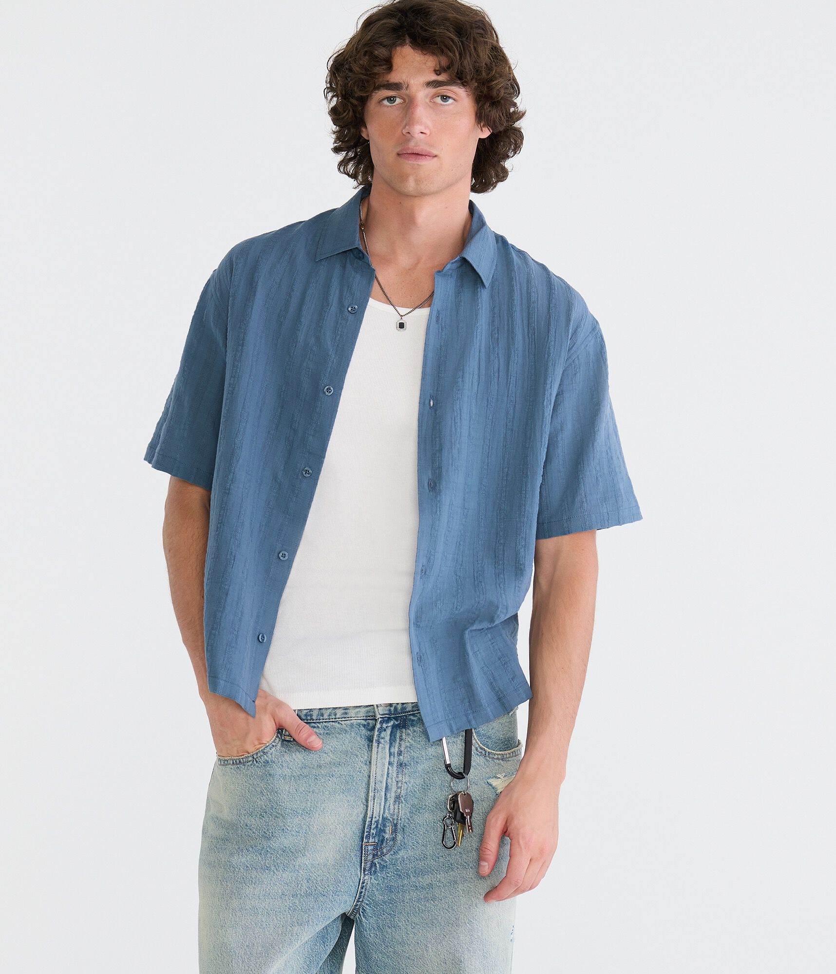 Textured Windowpane Boxy Shirt