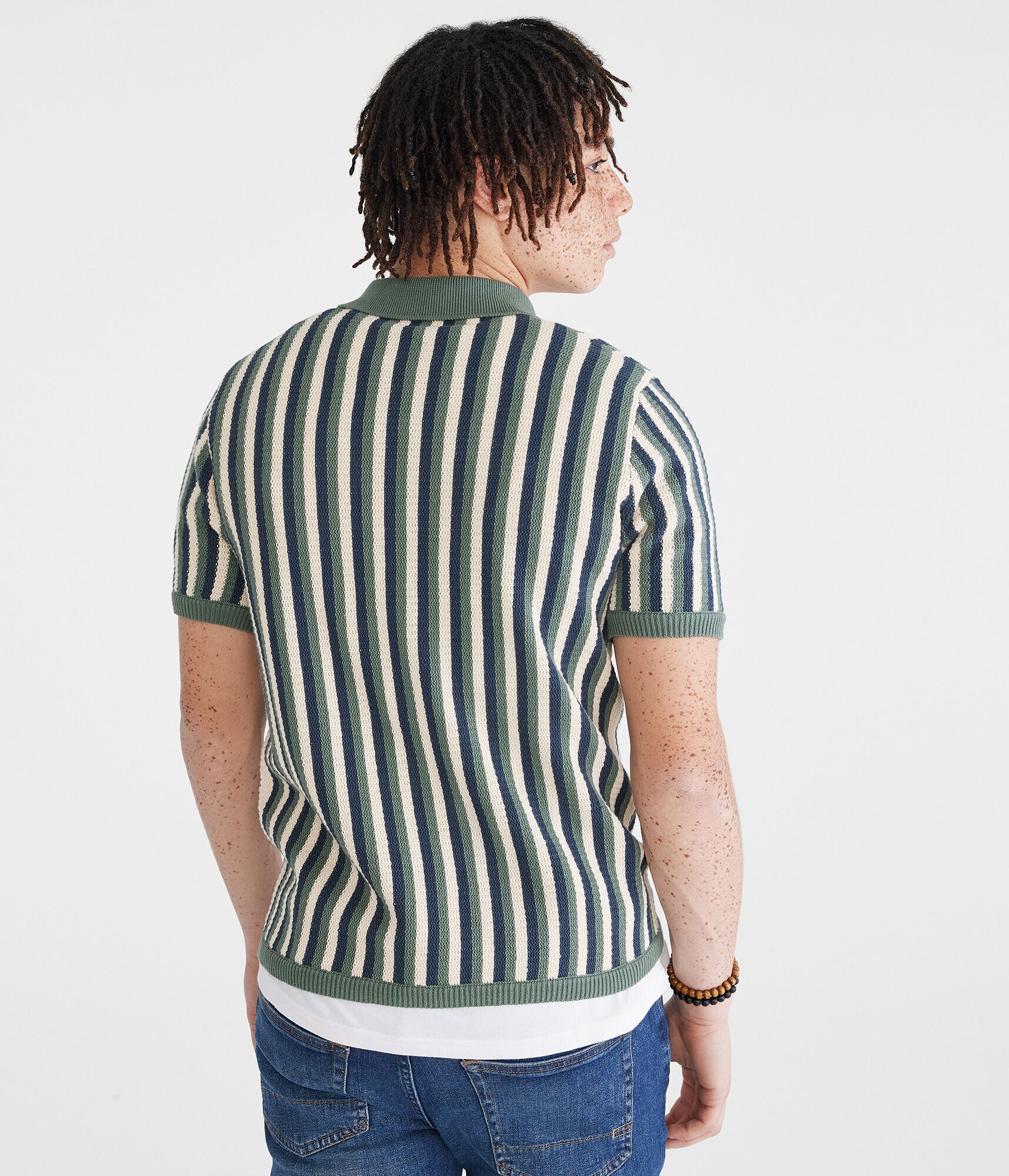 Vertical Stripe Sweater Polo