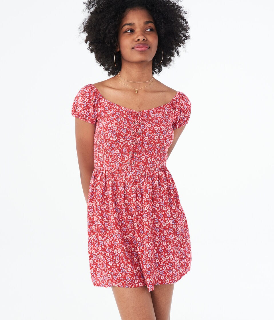 Floral Lace-Up Fit & Flare Dress Floral Lace-Up Fit & Flare Dress