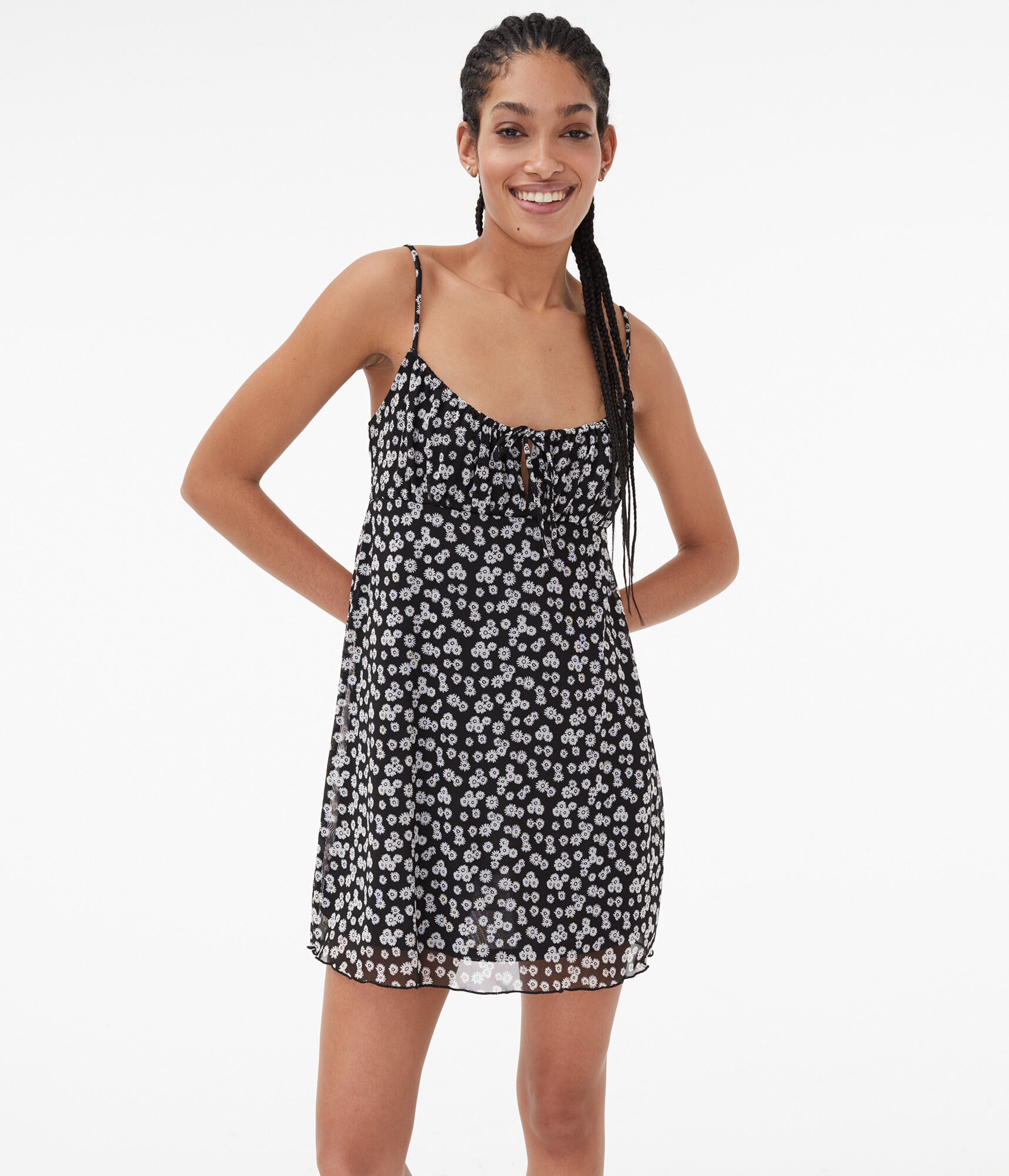 Daisy Scoop-Neck Keyhole Mini Dress