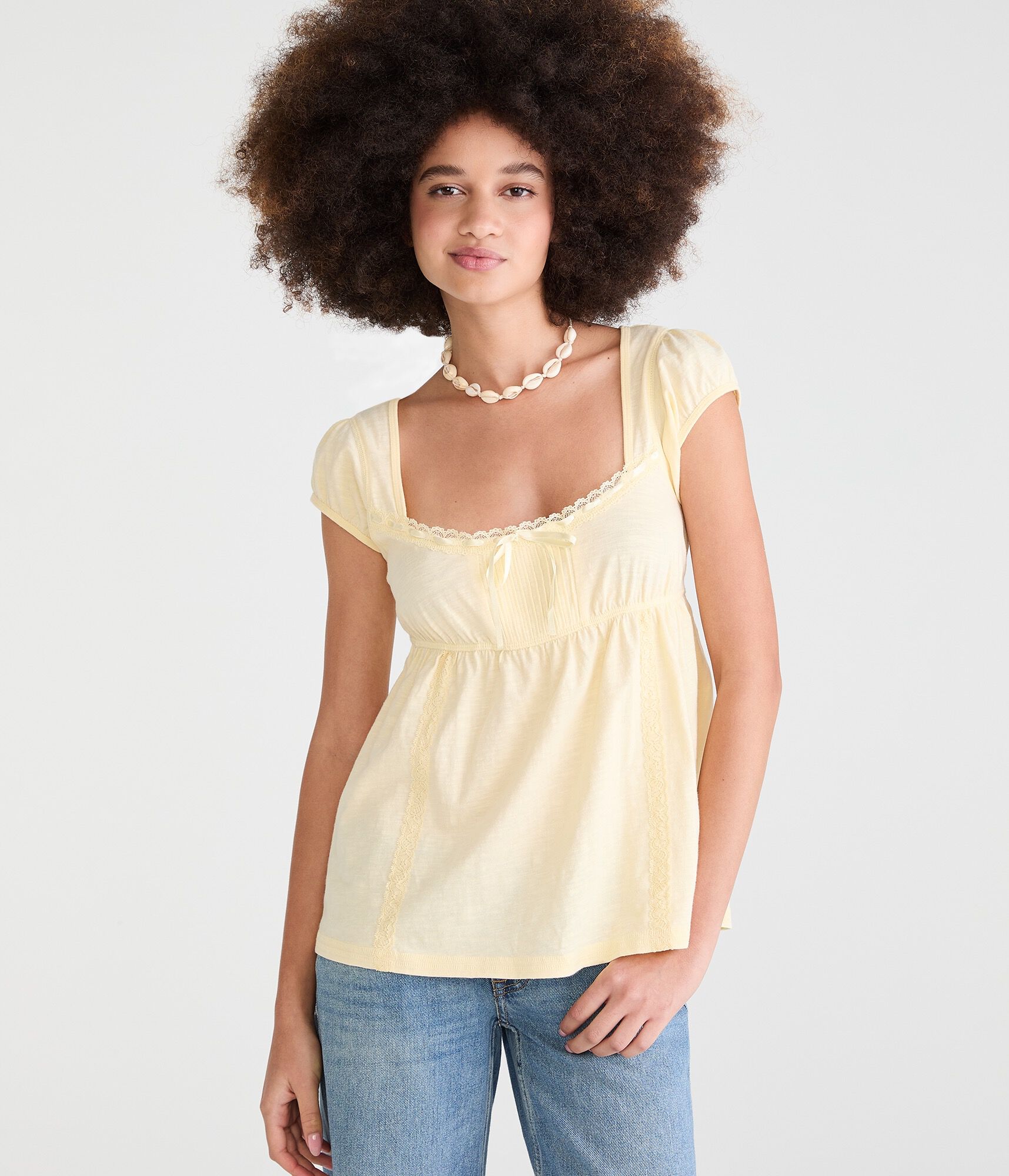Solid Scoop-Neck Babydoll Tee