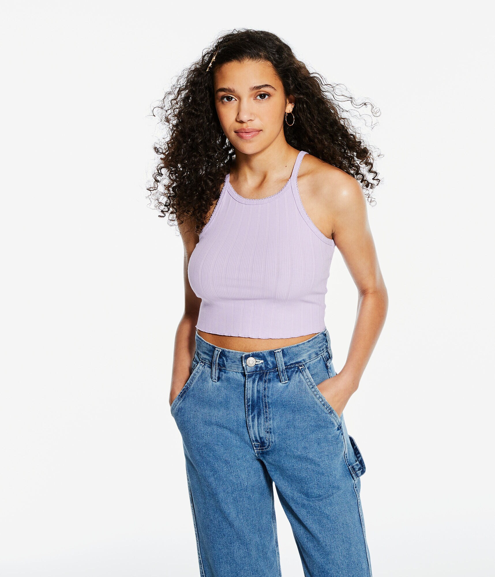Ribbed High-Neck Cropped Cami