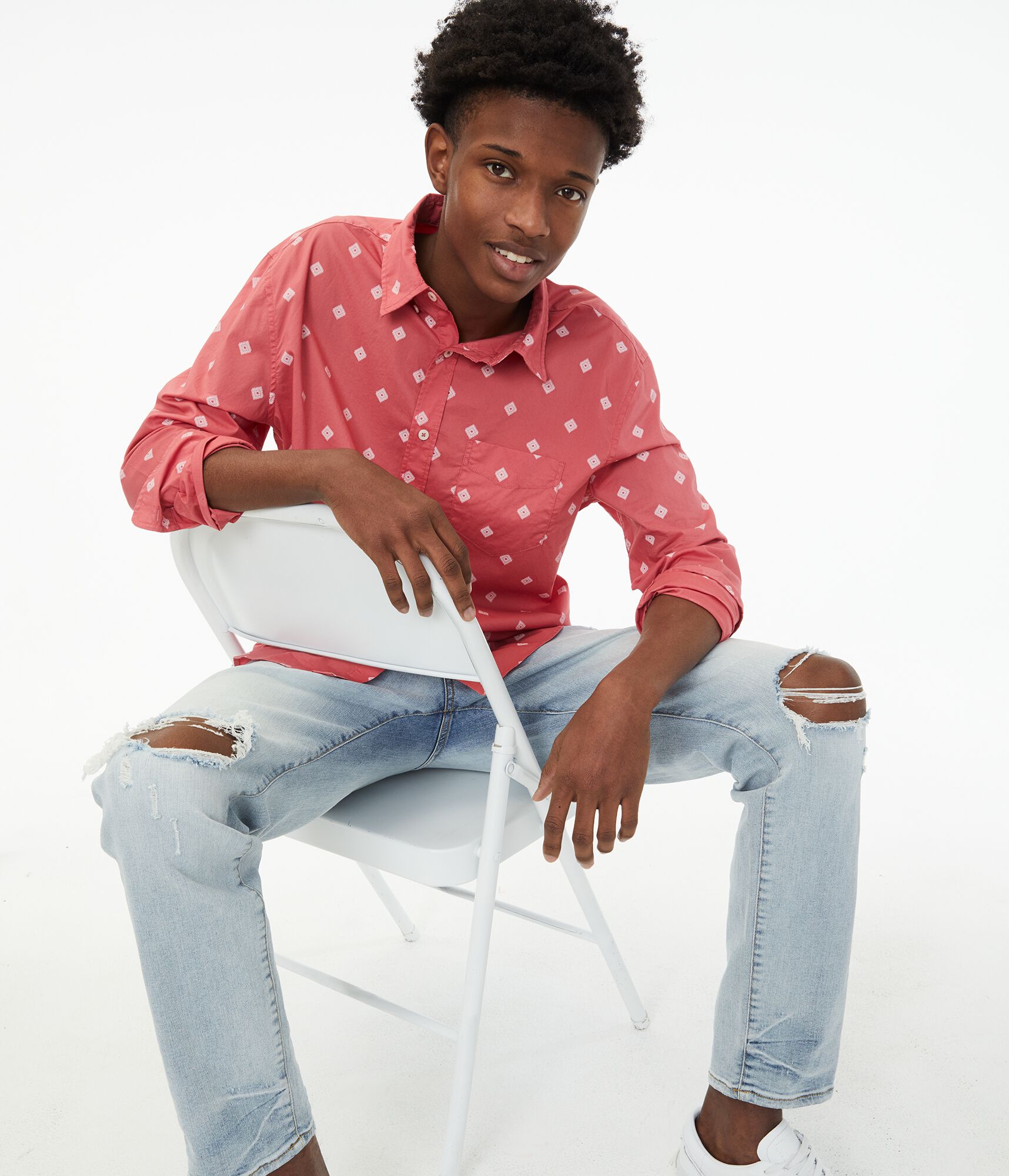 Long Sleeve Geometric Button-Down Shirt