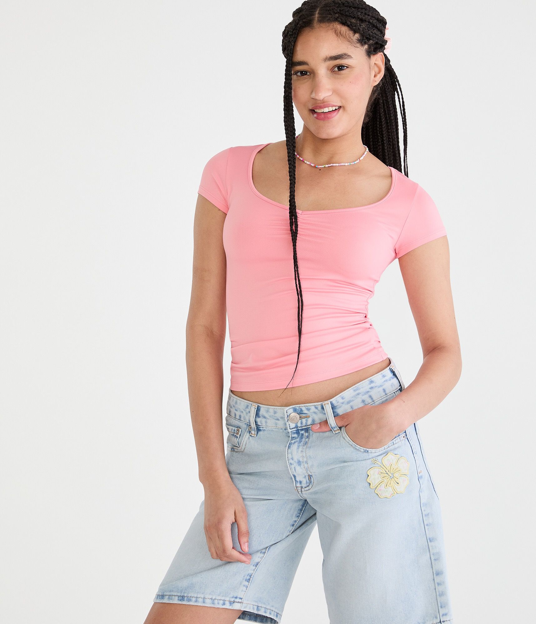 Buttery Soft Cinched Scoop-Neck Tee