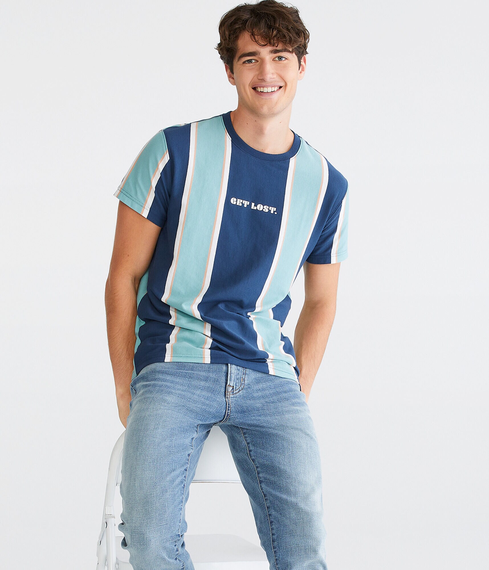 Get Lost Vertical Stripe Graphic Tee