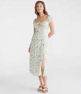 Floral Scoop-Neck Tie-Front Midi Dress