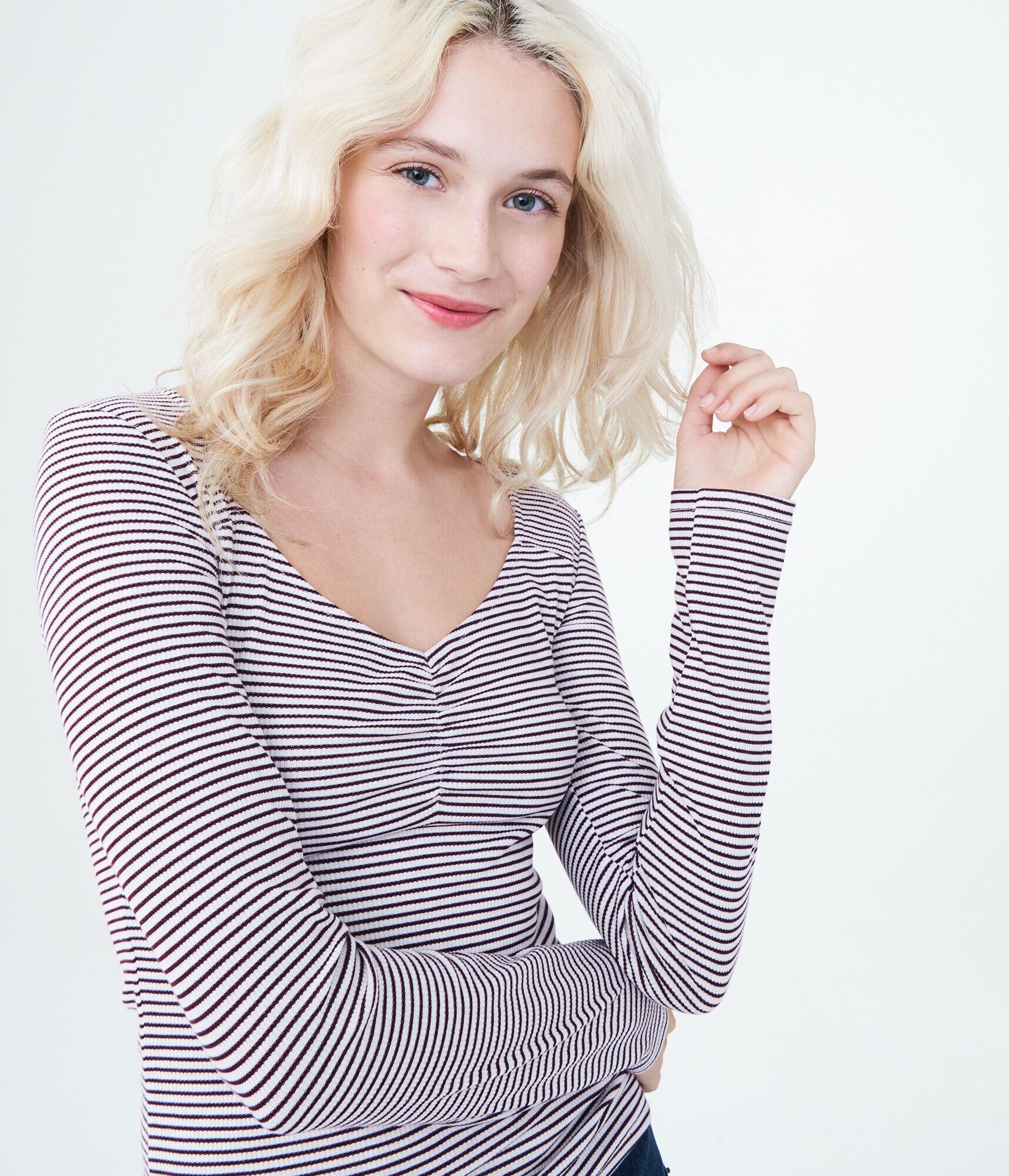 Long Sleeve Striped Sweetheart Bodycon Top