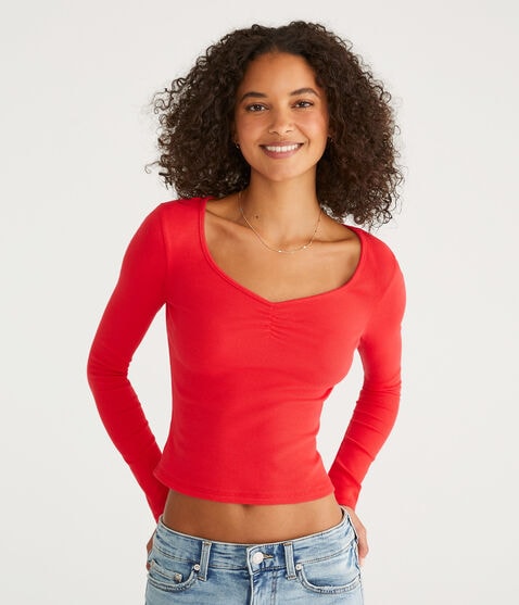 Long Sleeve Ruched Shrunken Tee