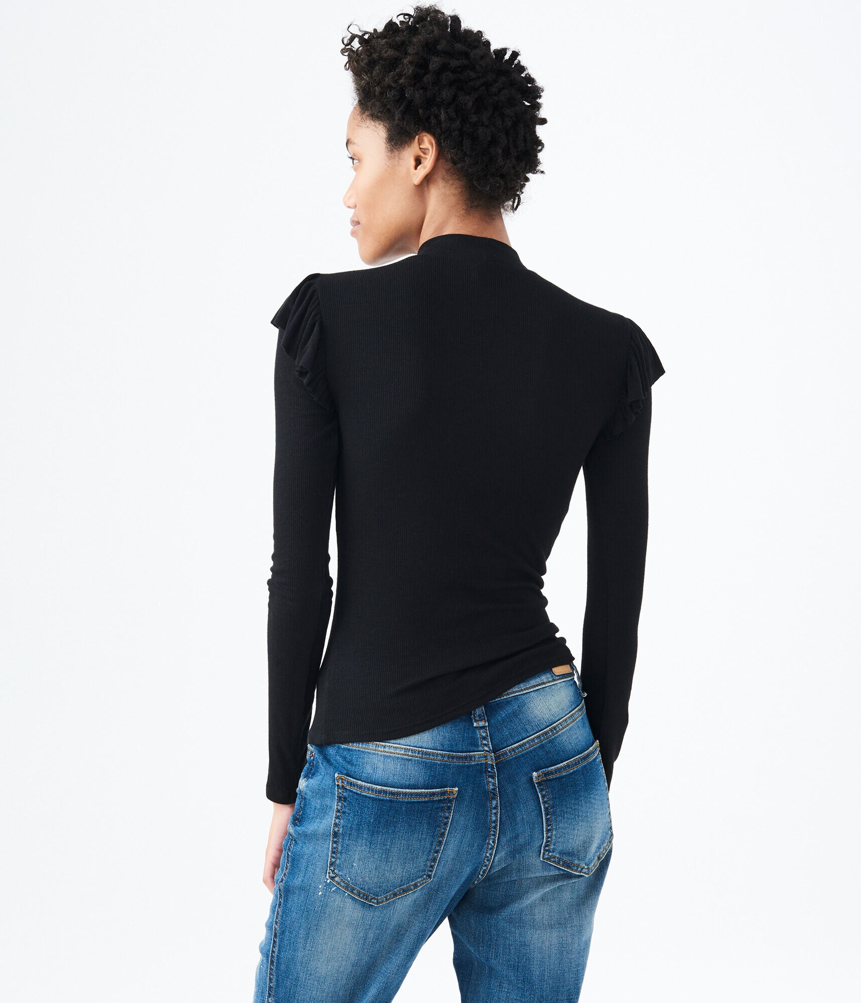 Long Sleeve Ruffled Mock-Neck Top