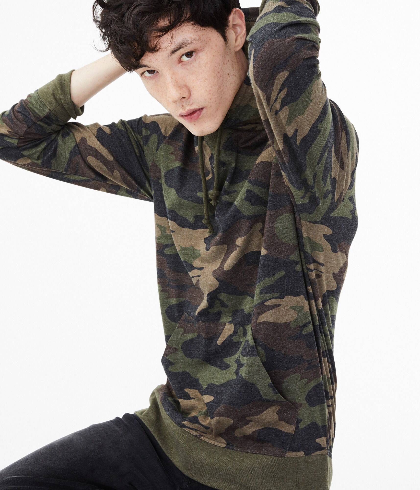 Long Sleeve Camo Hooded Tee