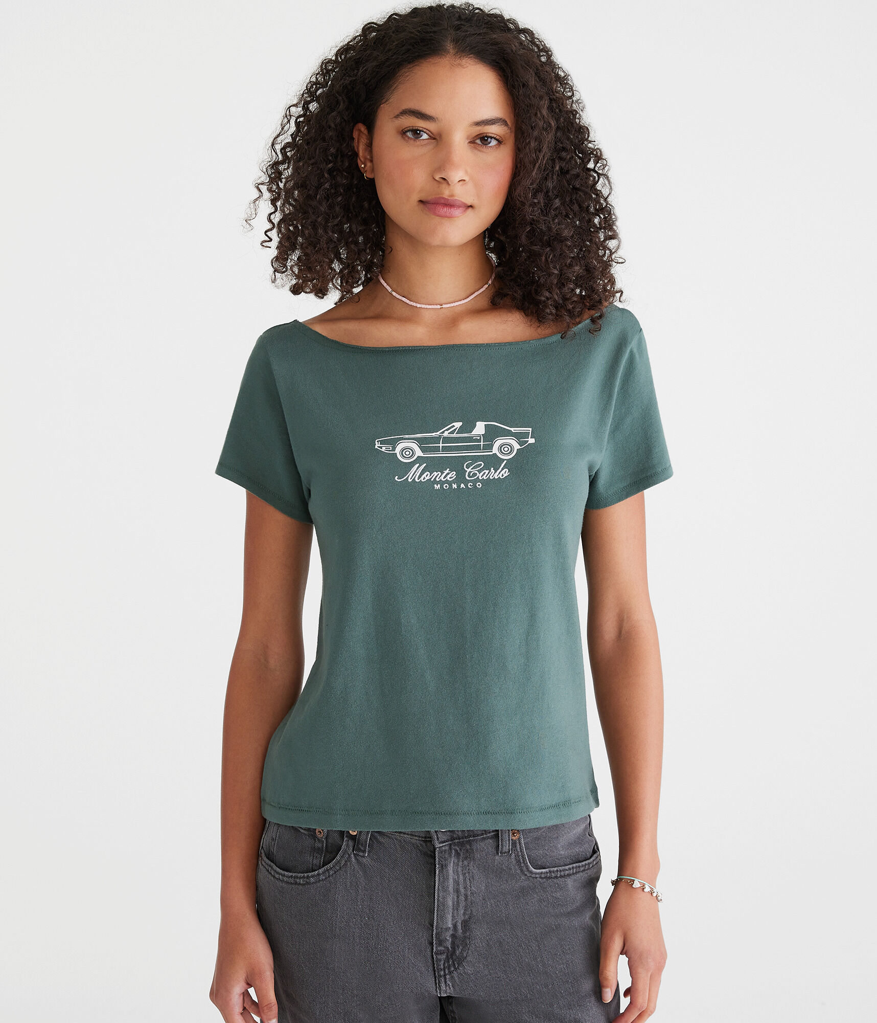Seriously Soft Monte Carlo Off-The-Shoulder Vintage Fit Graphic Tee