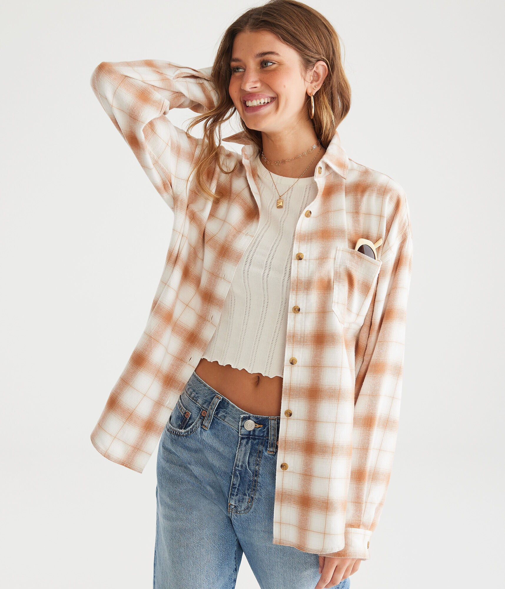 Long Sleeve Relaxed Plaid Flannel Shirt