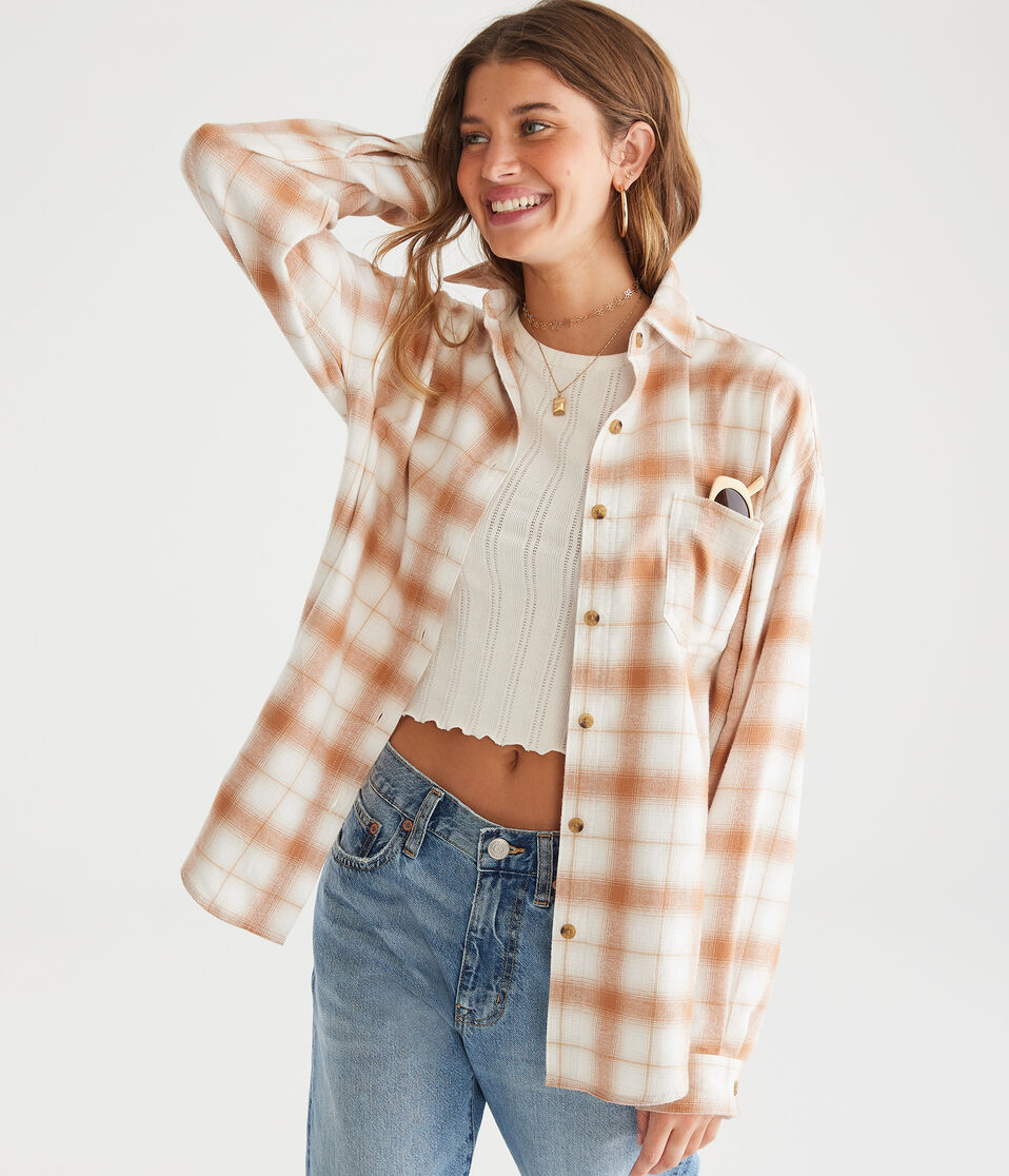 Long Sleeve Relaxed Plaid Flannel Shirt