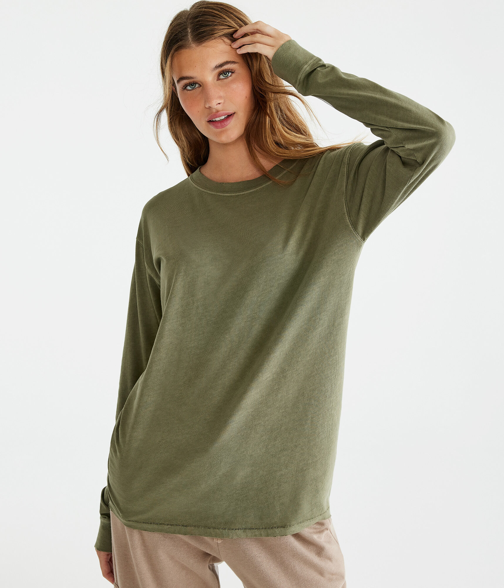 Long Sleeve Washed Loose Fit Crew Tee