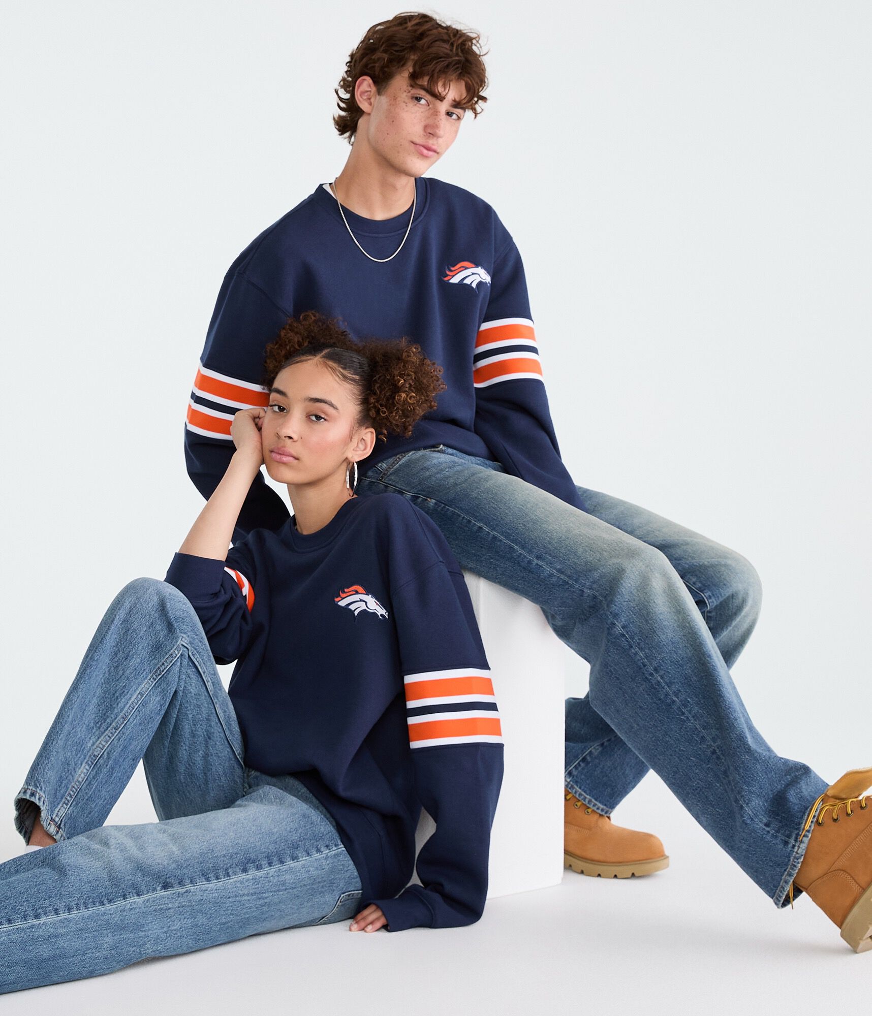 Denver Broncos Striped Sleeve Crew Sweatshirt