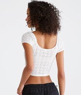Eyelet Ruched Lace-Trim Crop Top