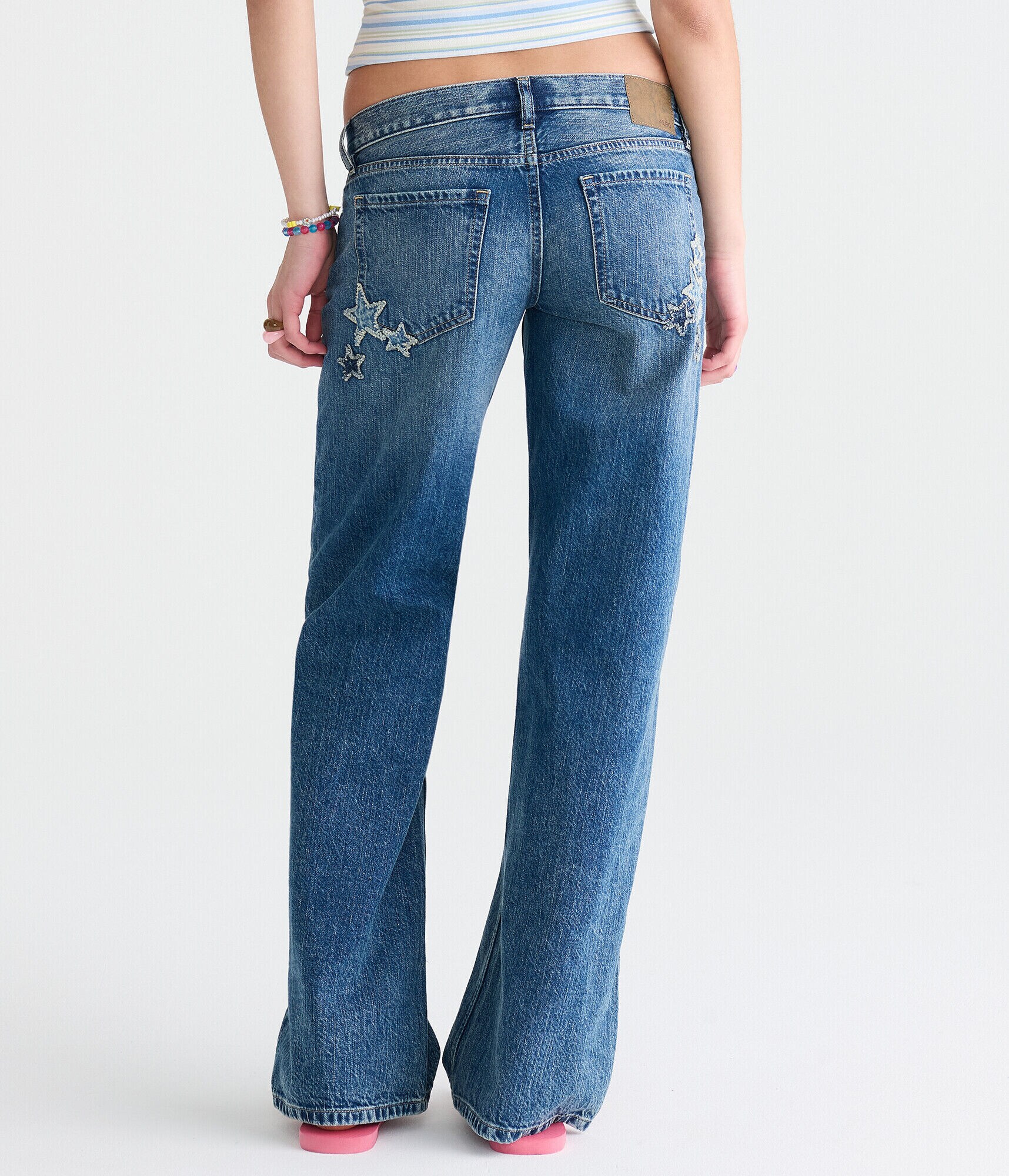 Super Low-Rise Baggy Wide Leg Denim Stars Jean