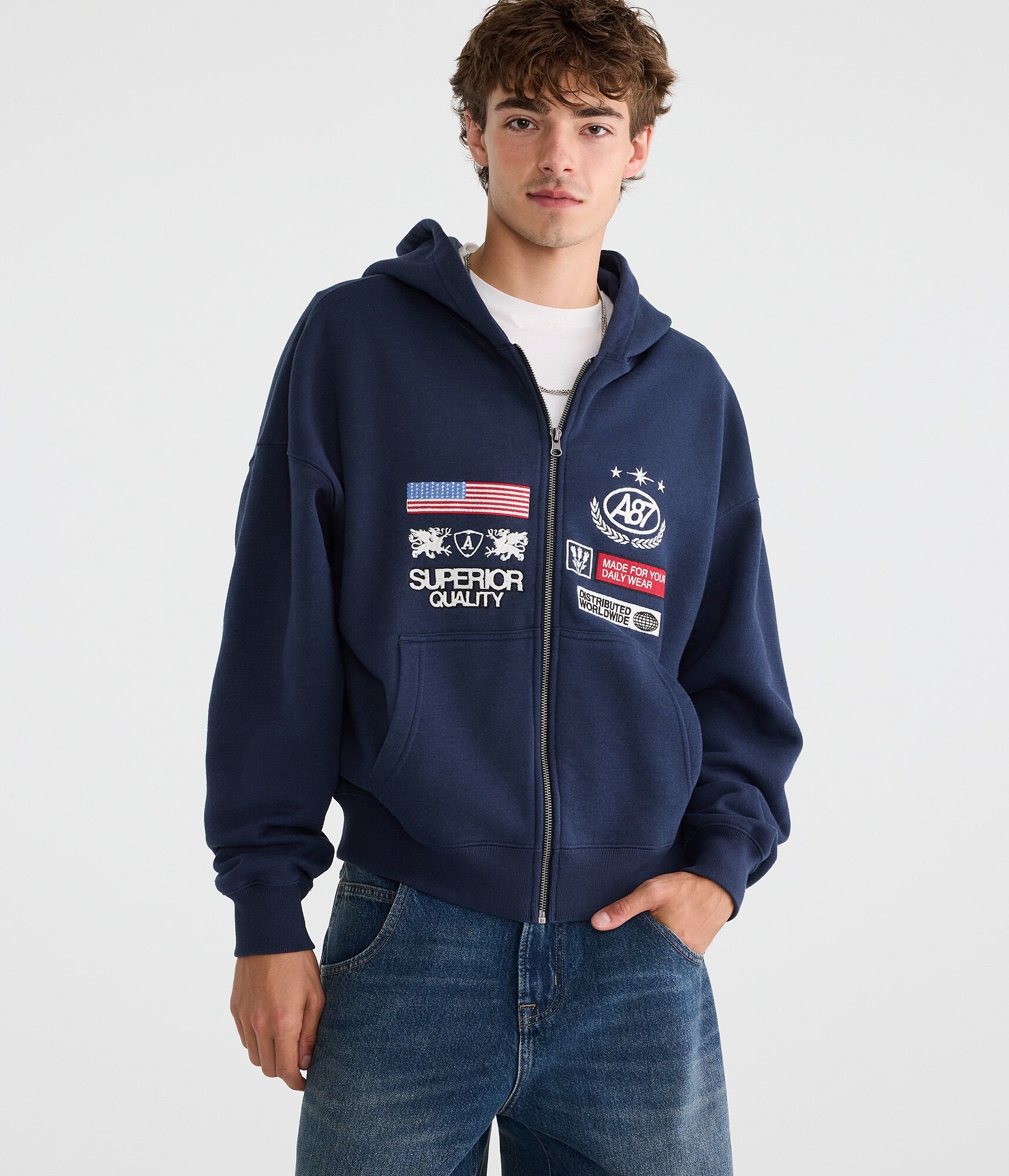 Aeropostale Worldwide Boxy Full-Zip Hoodie