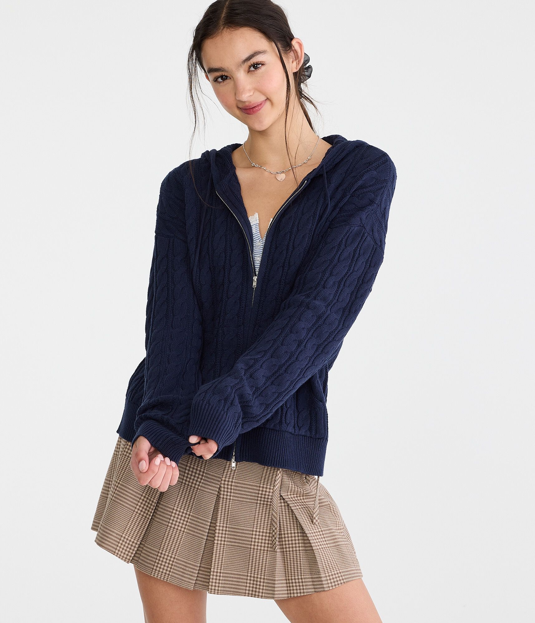 Cable Full-Zip Hooded Sweater