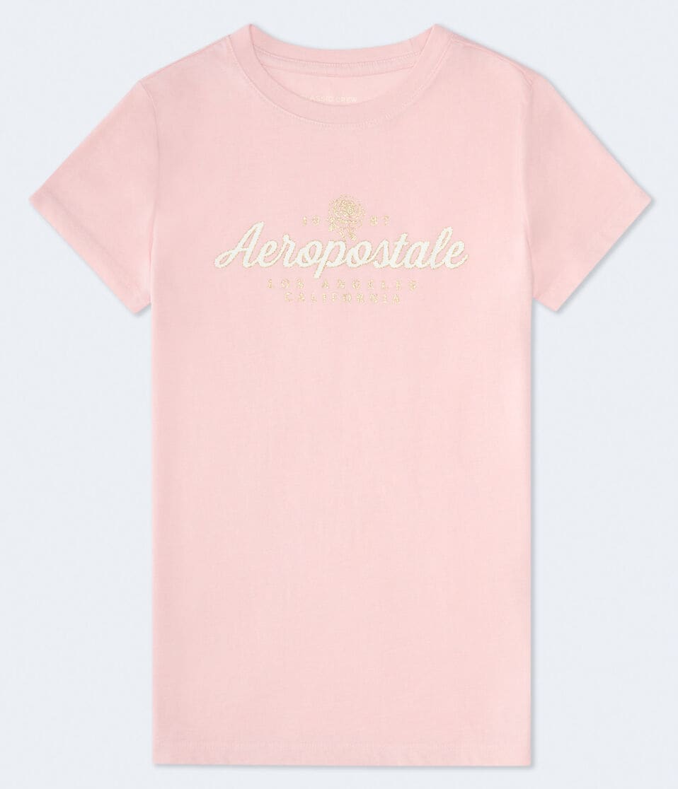 Aeropostale Script Rose Glitter Graphic Tee